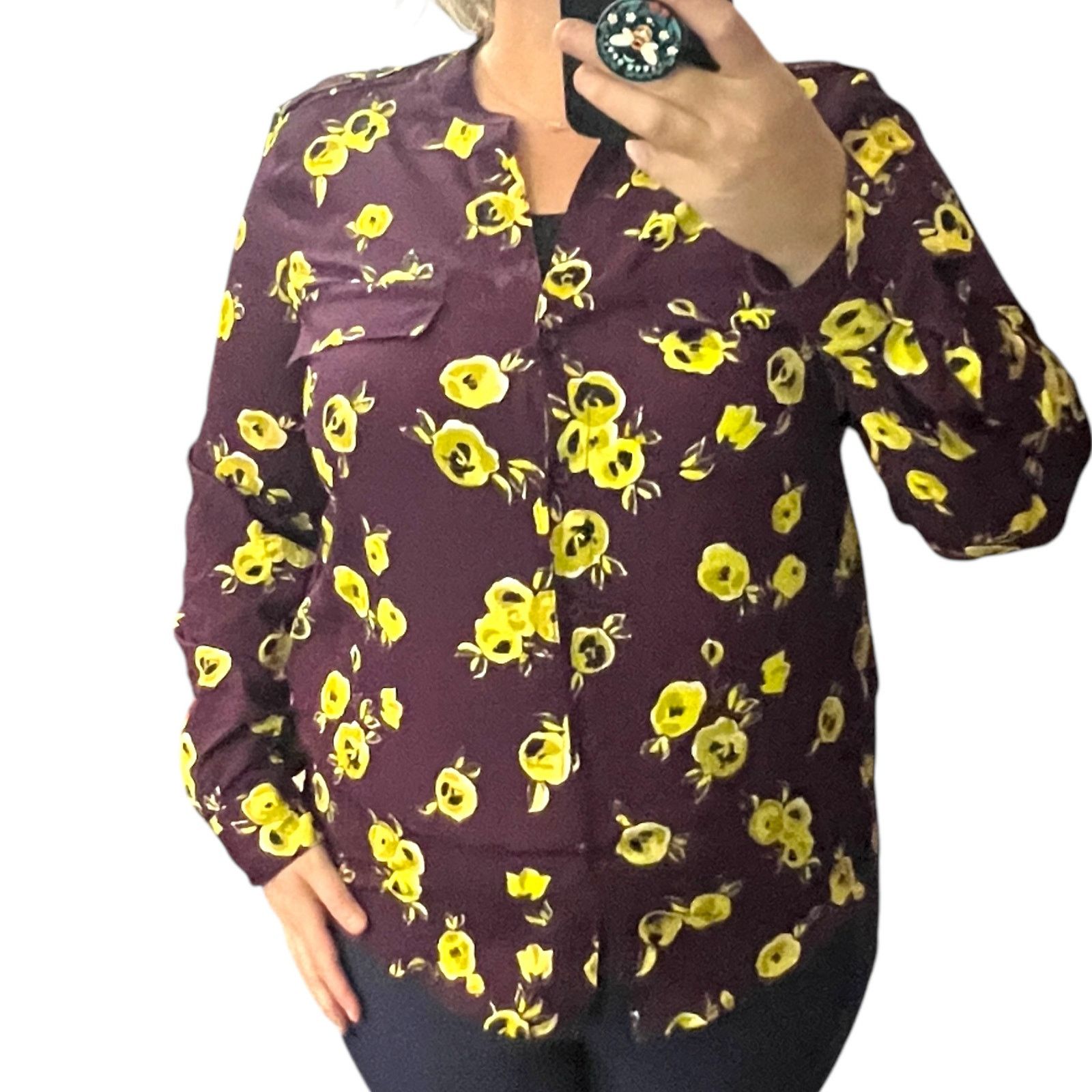 Calvin Klein Printed Roll Tab Sleeve Blouse - Stitch Fix Button Up Top Size M / US 6-8 / IT 42-44 - 9 Thumbnail