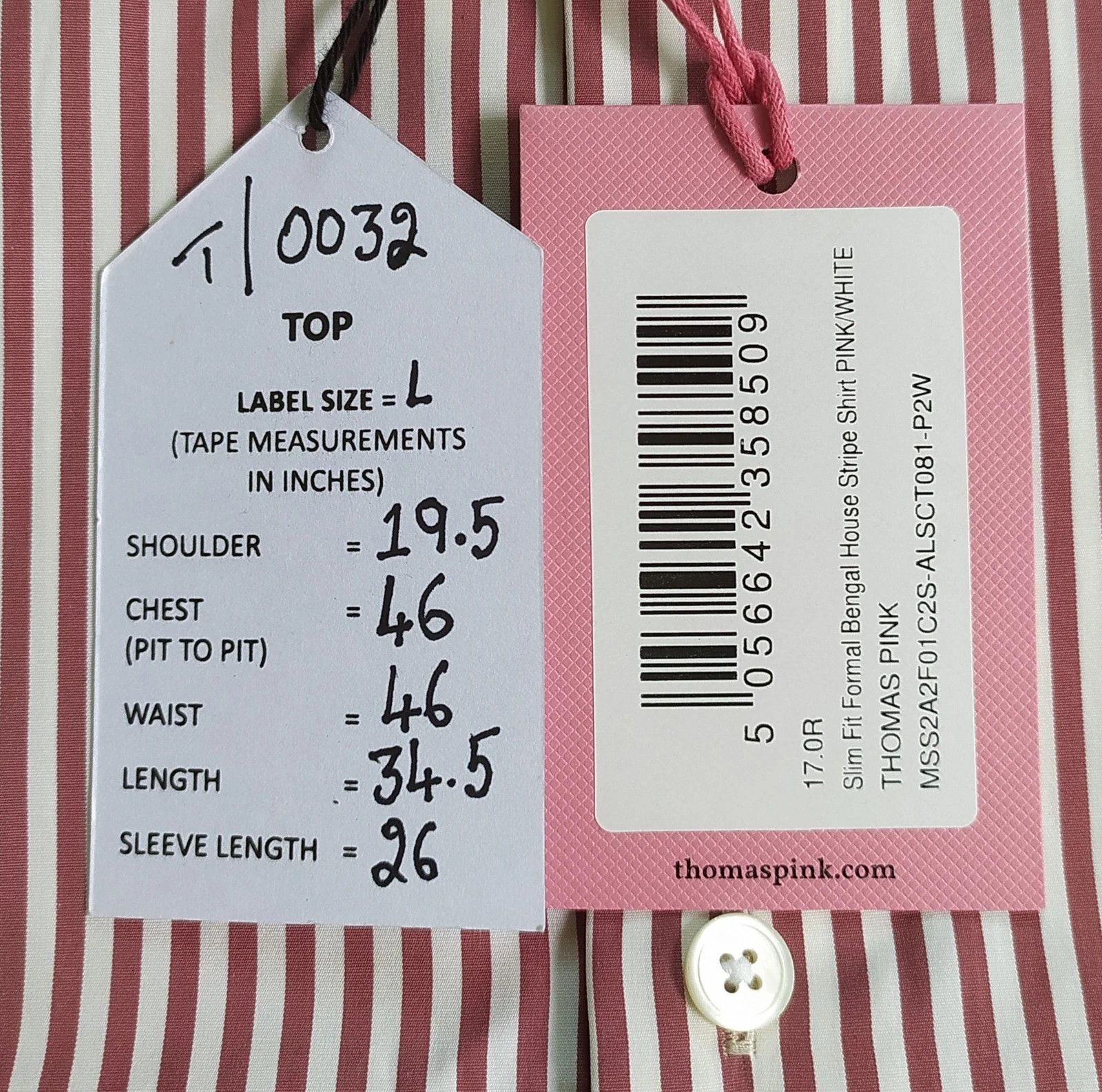 Thomas Pink Thomas Pink Slim Fit Bengal House Stripe Formal Shirt T0032 Size US L / EU 52-54 / 3 - 5 Thumbnail