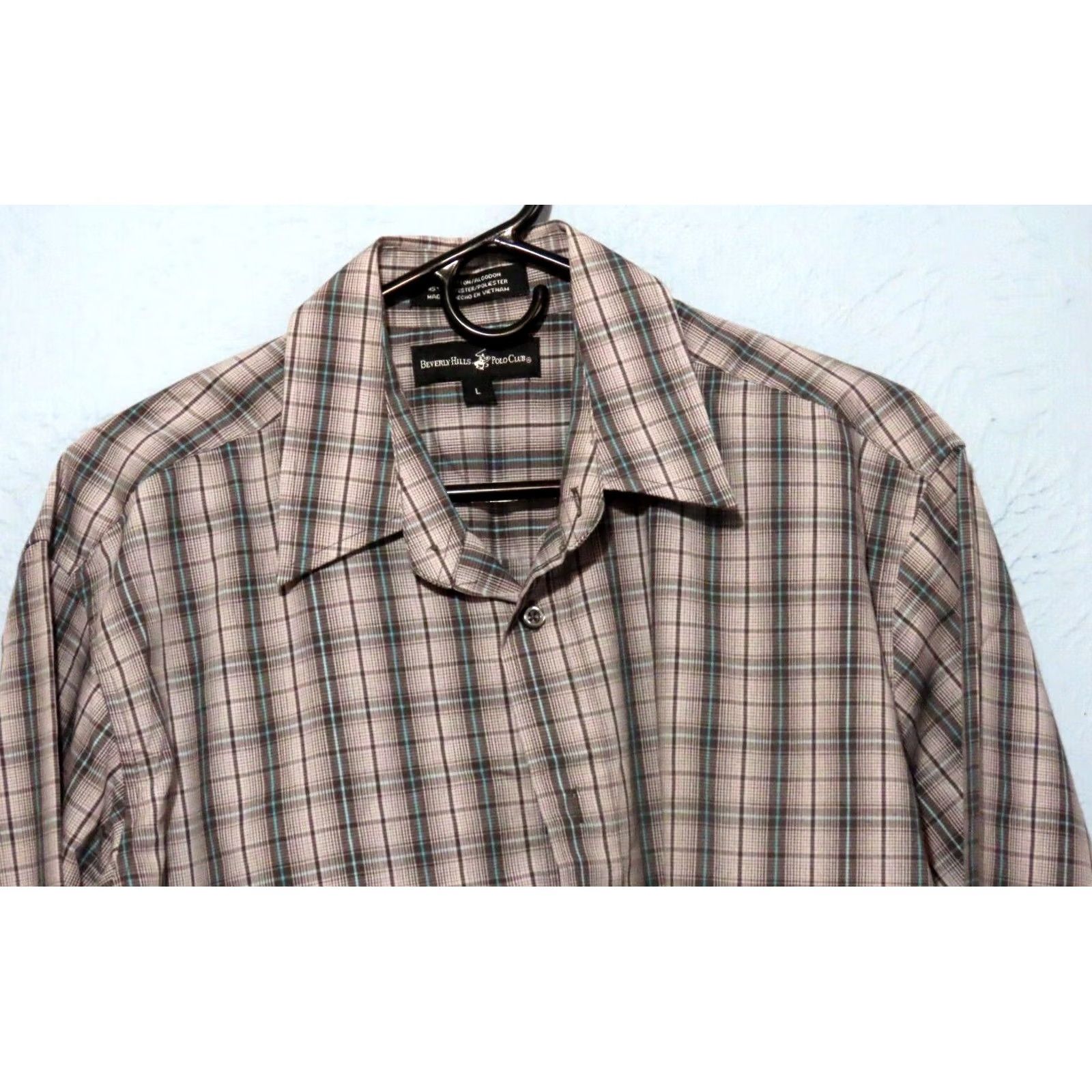 Beverly Hills Polo Club Beverly Hills Polo Club Shirt Men Brown Plaid Button-Up Long Sleeve Dress Shirt L Brown Size 42R - 3 Thumbnail