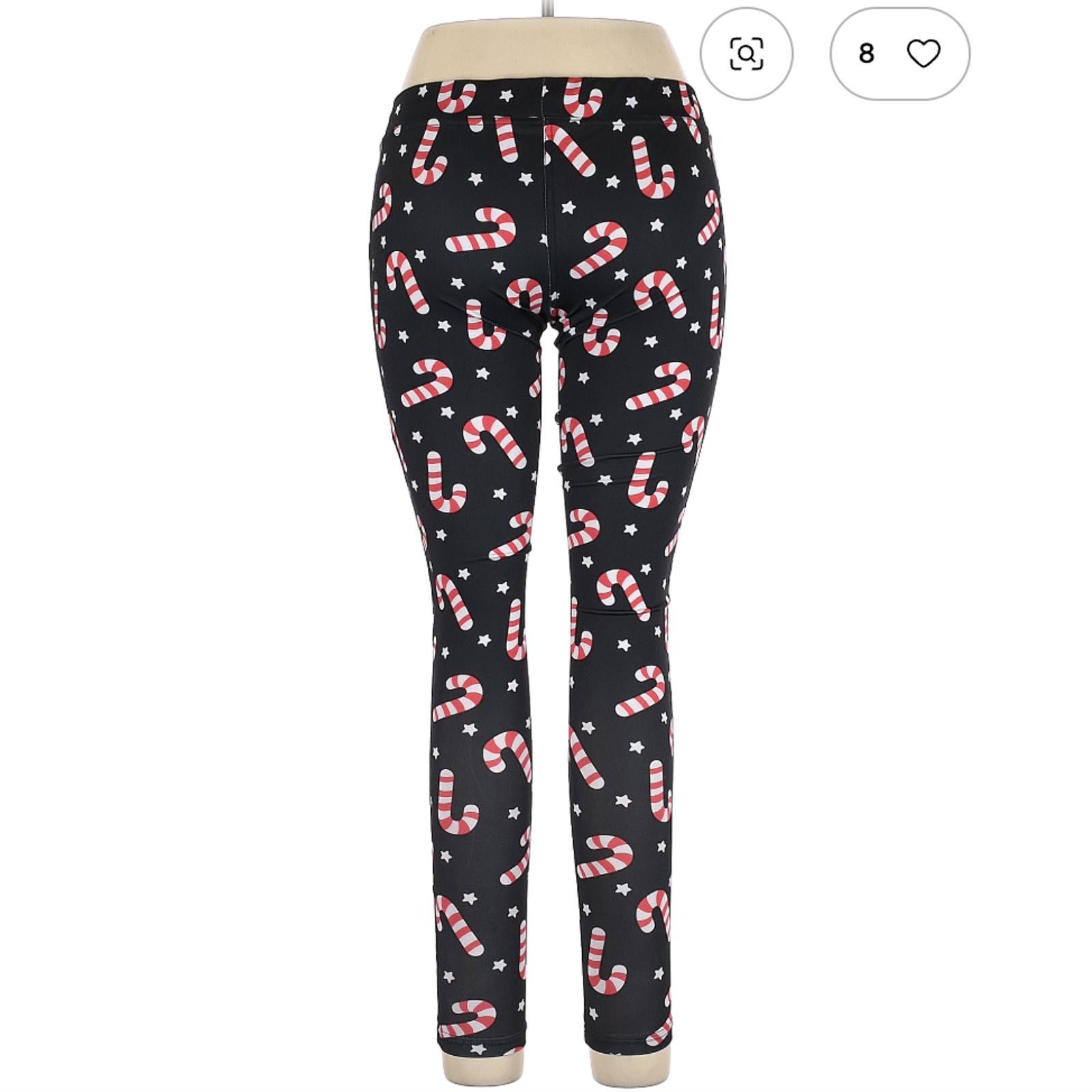 Tipsy Elves Tipsy Elves Women's Black Candy Cane Print Leggings Size L Size ONE SIZE - 2 Thumbnail