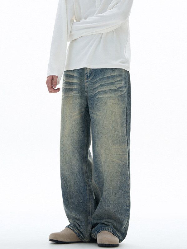 Japanese Brand American men's whiskered wide-leg high street jeans Size US 32 / EU 48 - 3 Thumbnail