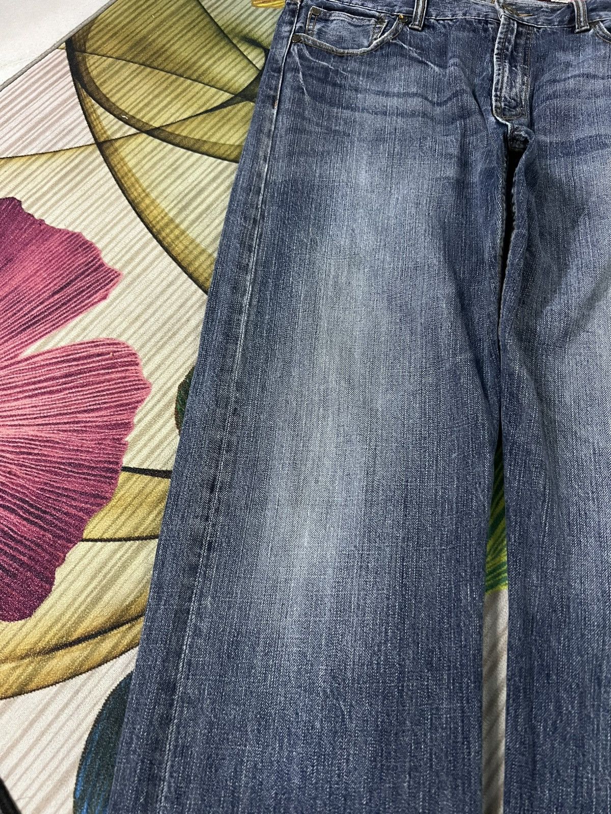 Japanese Brand Karakuri Tamashi Style Koi Fish Embroidery Mud Wash Jean Size US 35 - 10 Thumbnail