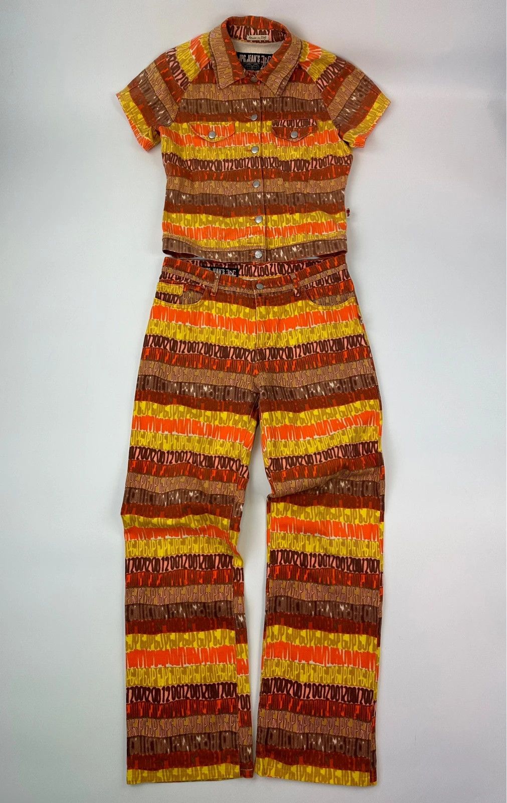Jean Paul Gaultier JPG 00’s Shirt Denim Pants Set Monogram Orange Red Size M / US 6-8 / IT 42-44 - 2 Thumbnail