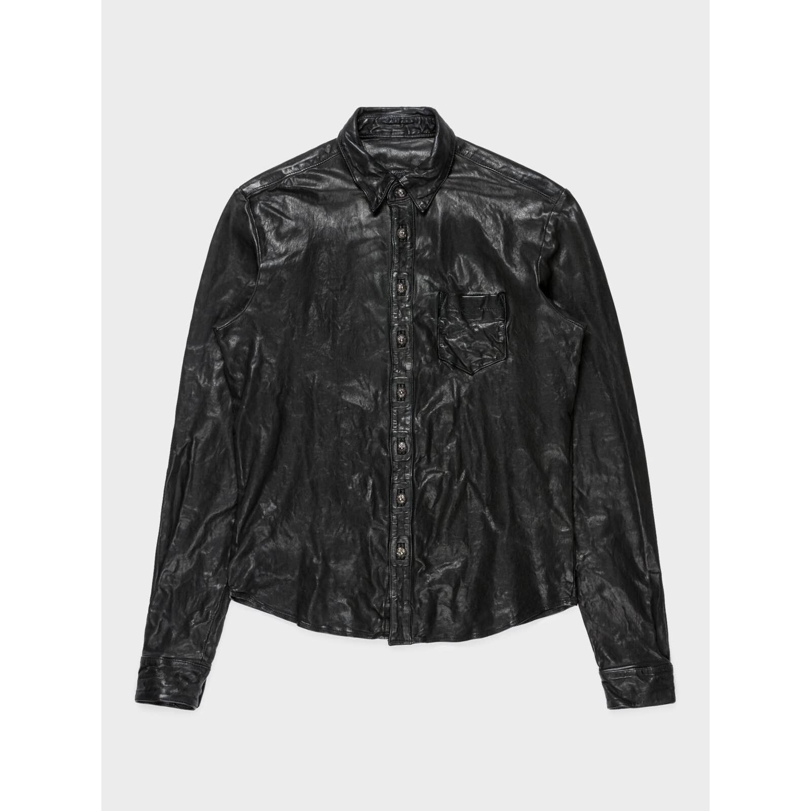 Pre-owned Chrome Hearts Crinkled Leather Button Up Shirt In Black