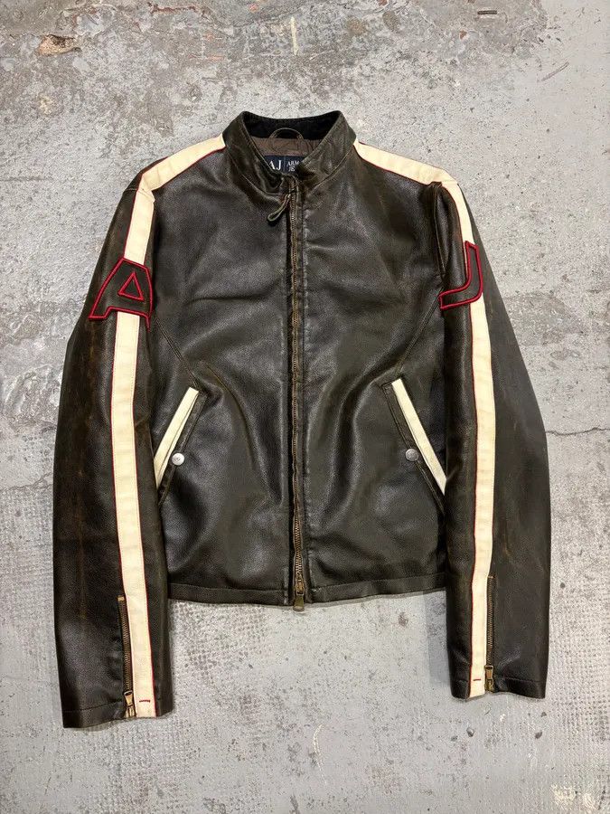 Armani 2000s Armani AJ Classic Biker Brown Leather Jacket Size US M / EU 48-50 / 2 - 1 Thumbnail