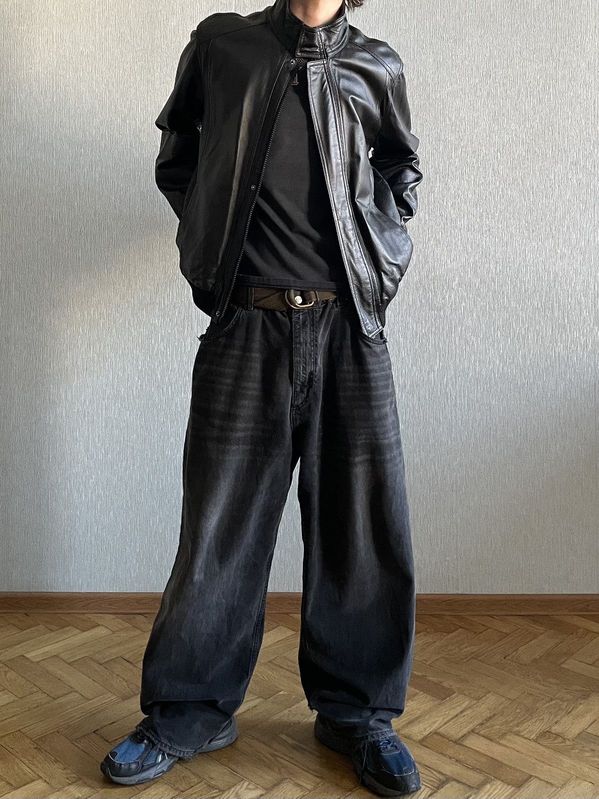 Marks & Spencer Black Leather Bomber / A Jacket Size US XL / EU 56 / 4 - 4 Thumbnail