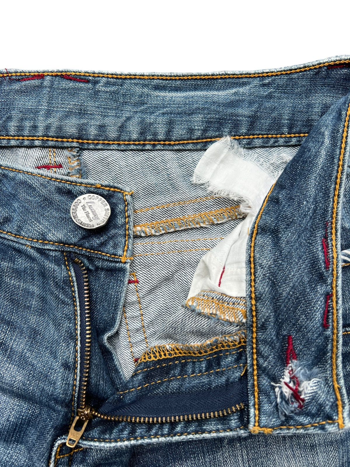 Japanese Brand Flare Copper Smith Distressed Wideleg Denim Jeans 32x33 Size US 32 / EU 48 - 11 Thumbnail