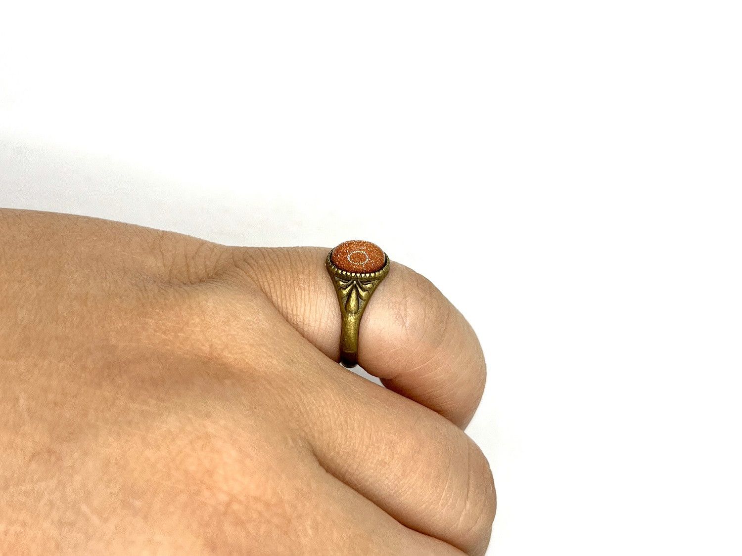 Handmade Red Cinnabar Bead bronze ring - size 6 Size ONE SIZE - 5 Thumbnail