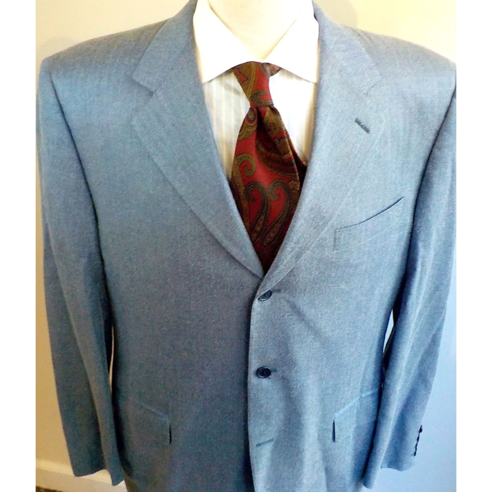 Canali VINTAGE Canali Blazer Blue Herringbone 3 Button Ventless Wool/Silk EUR 52L US 42L Mens Blazer Size 42R - 2 Thumbnail