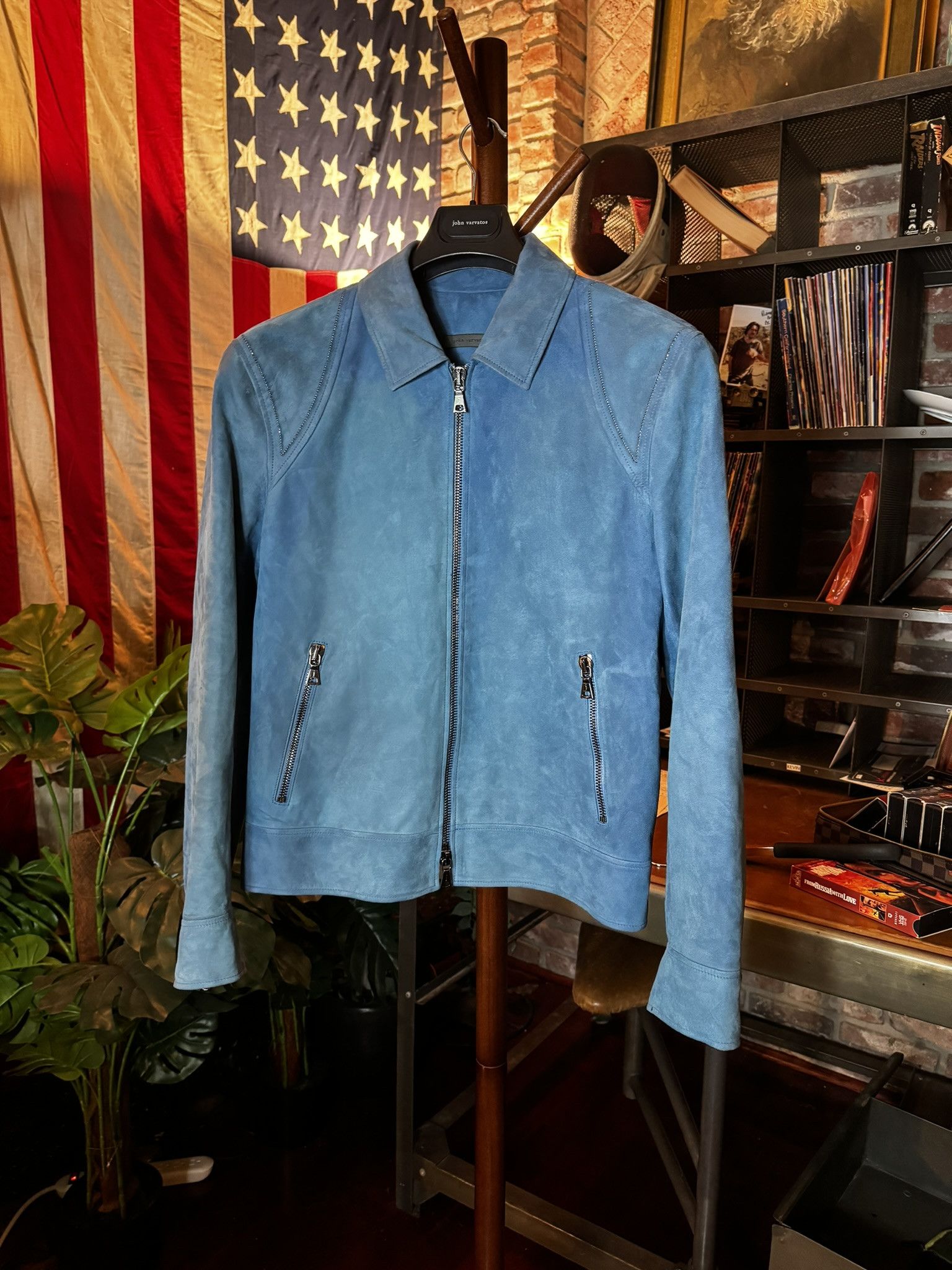 John Varvatos $2498 JOHN VARVATOS Blue Steel ROCKAWAY Suede Jacket sz 48 Size US M / EU 48-50 / 2 - 3 Thumbnail