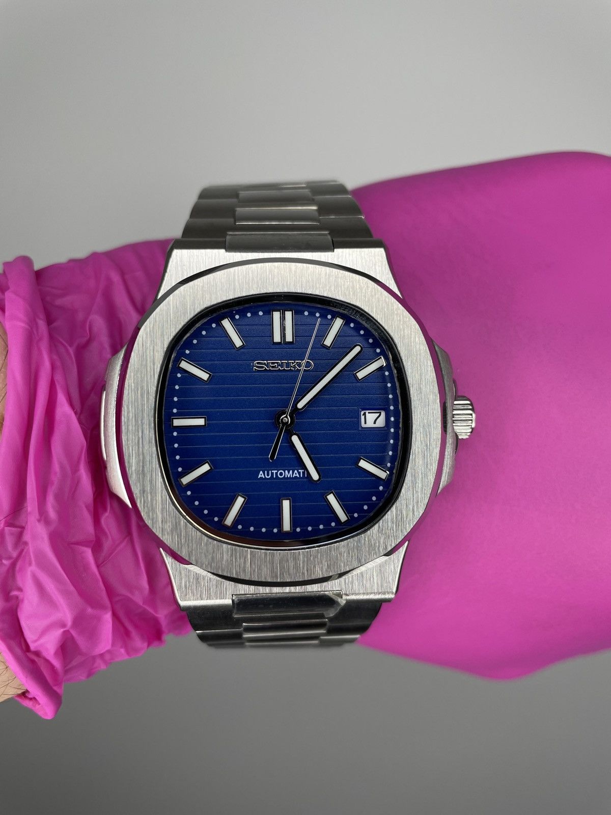 image of Seiko Nautilus Automatic Watch Mod in Blue, Men's
