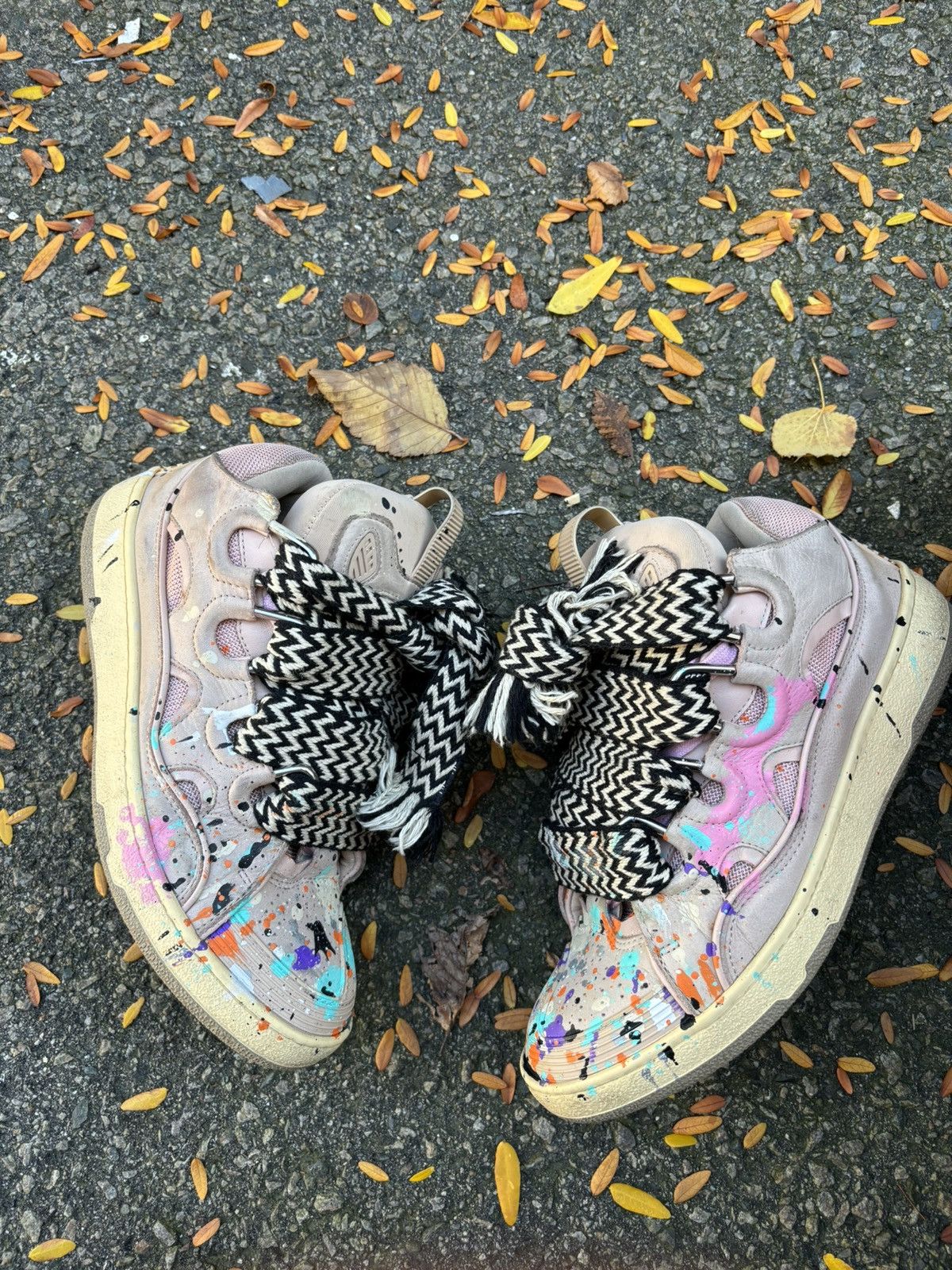 Lanvin Pink Paint Splatter Curb Sneakers | Grailed