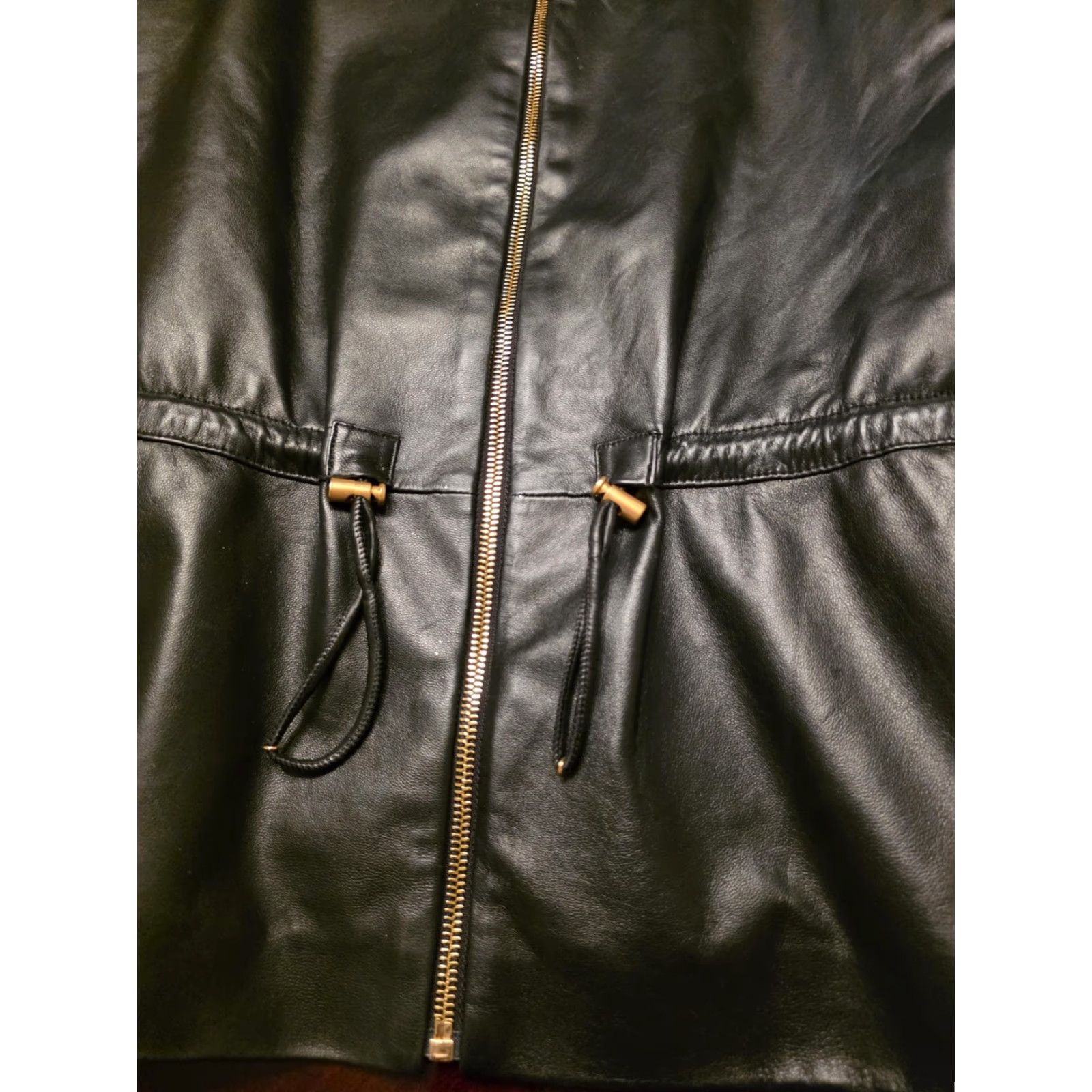 Escada Escada Sport Jacket Womens 40 Black Leather Collarless Zip Drawstring Waist Jacket Size S / US 4 / IT 40 - 6 Thumbnail