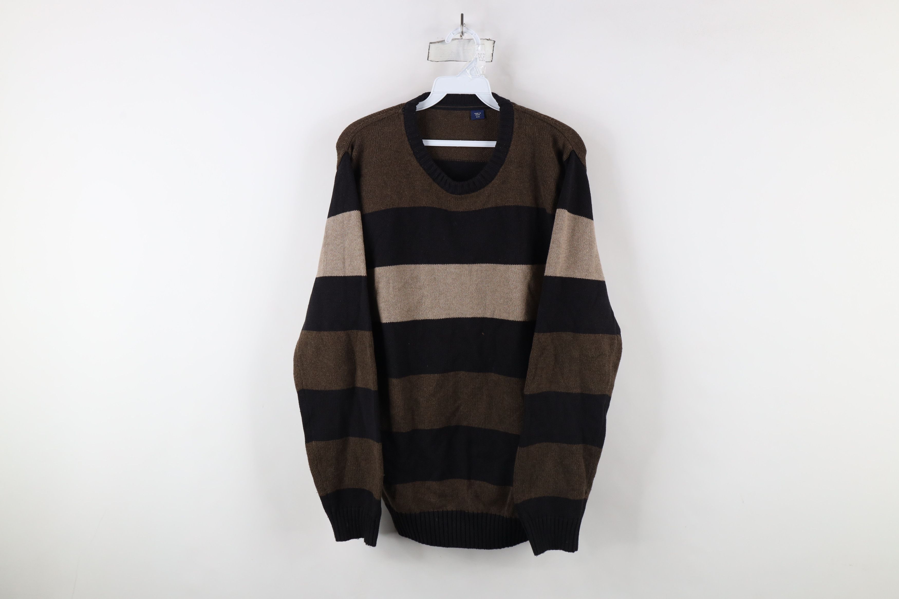 Vintage Vintage 90s Streetwear Block Striped Knit Sweater Brown Size US M / EU 48-50 / 2 - 1 Thumbnail