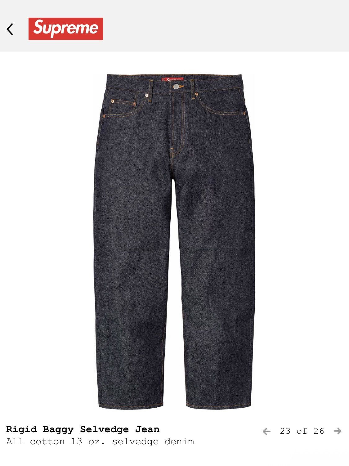 Supreme Supreme Indigo Rigid Baggy Selvedge Jeans Size US 32 / EU 48 - 8 Thumbnail
