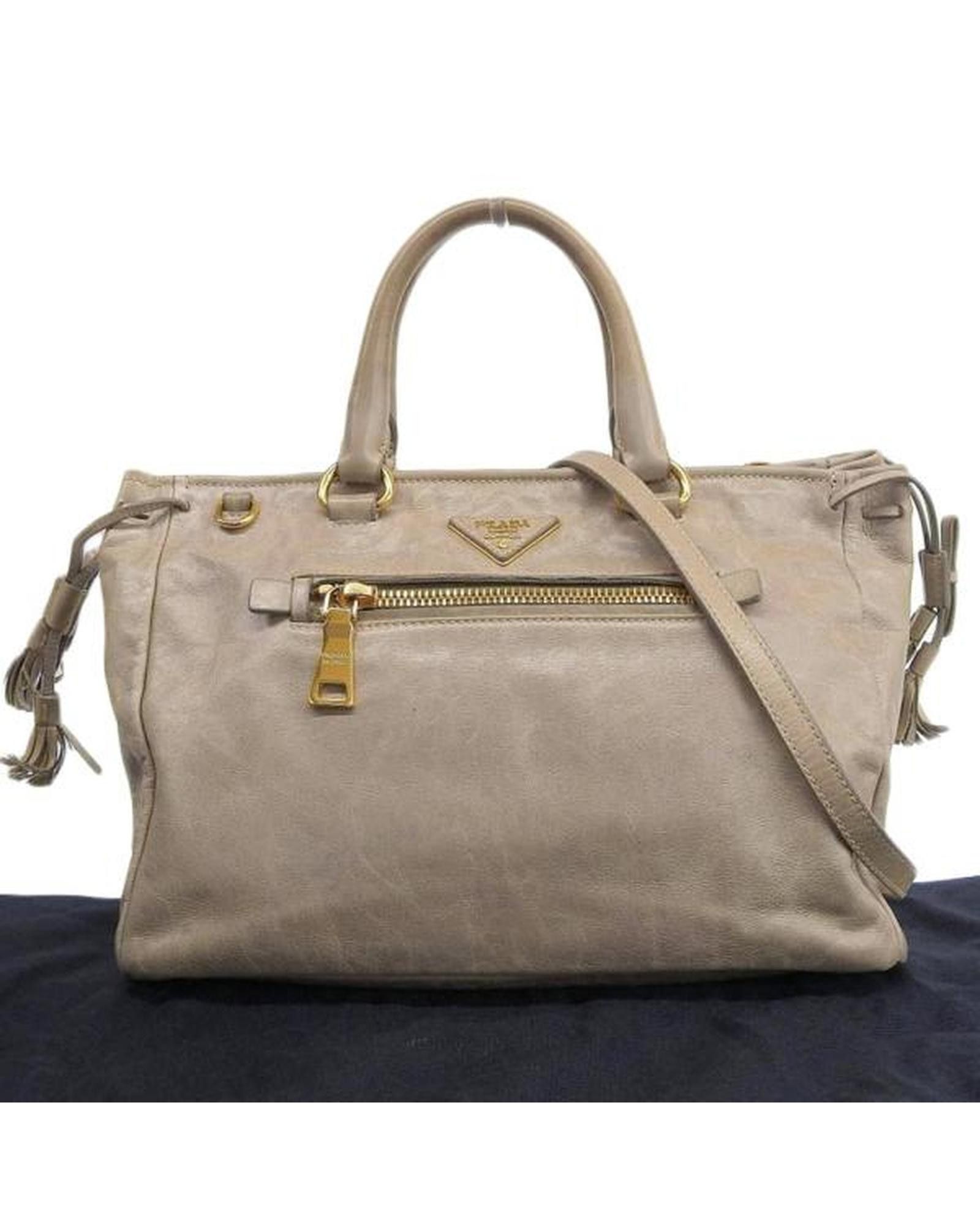 image of Prada Grey Handle Bag In Vitello Daino Leather, Women's