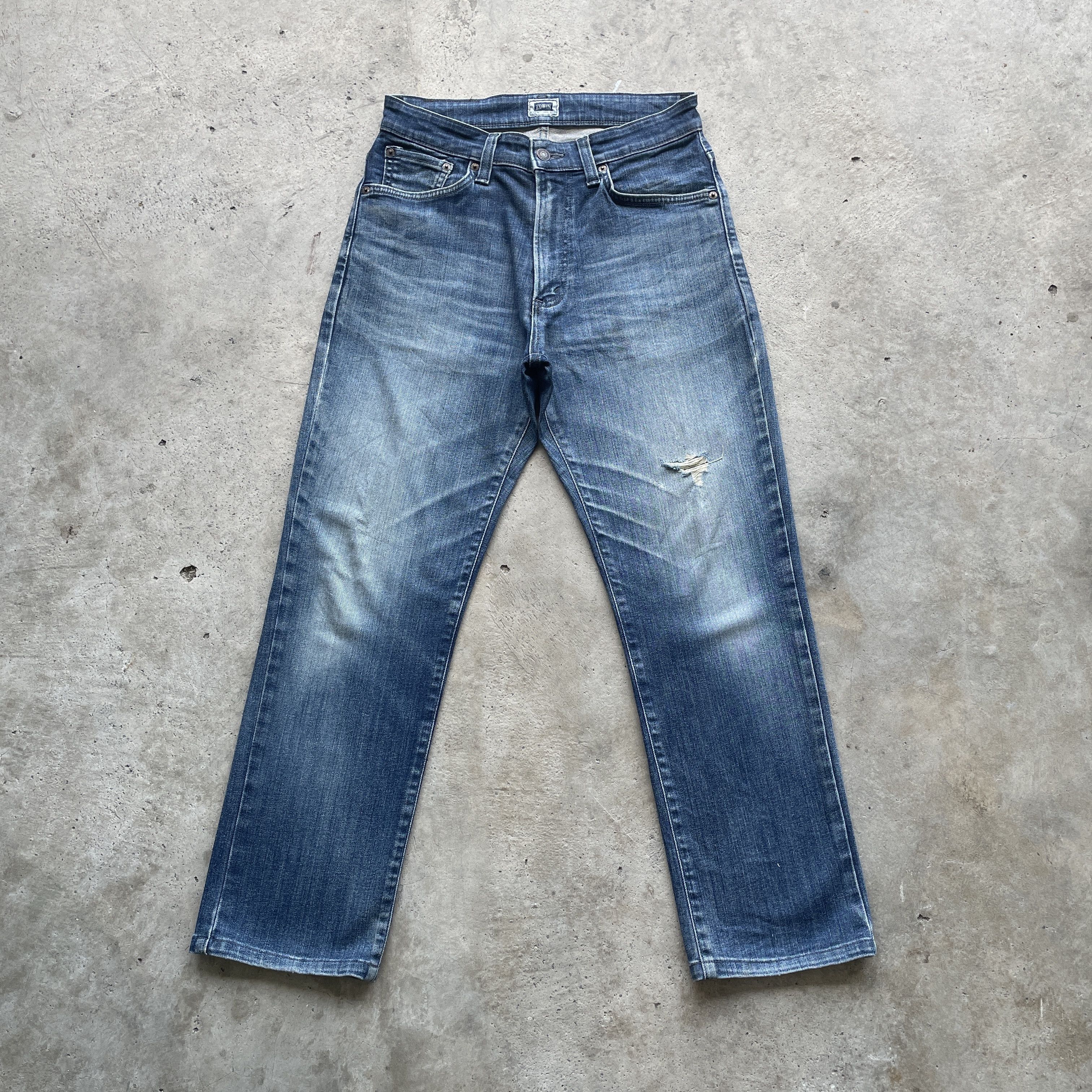 Japanese Brand VINTAGE EDWIN DISTRESSED JEANS FADED DENIM PANTS W29 Size US 29 - 2 Thumbnail