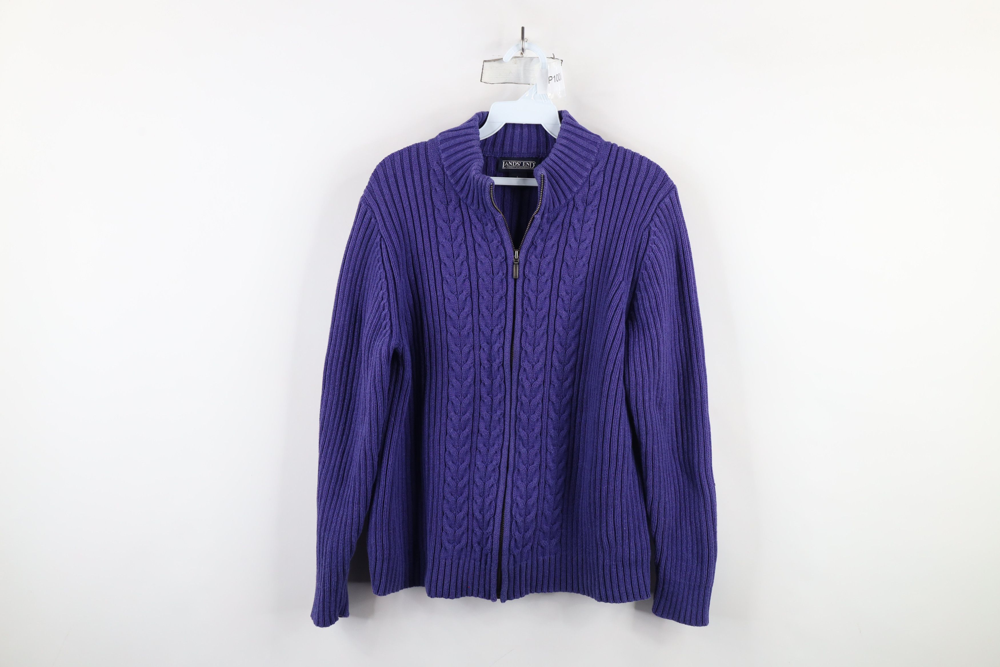 Lands' End × Vintage Vintage 90s Lands End Ribbed Cable Knit Sweater Japan Purple Size L / US 10 / IT 46 - 1 Thumbnail