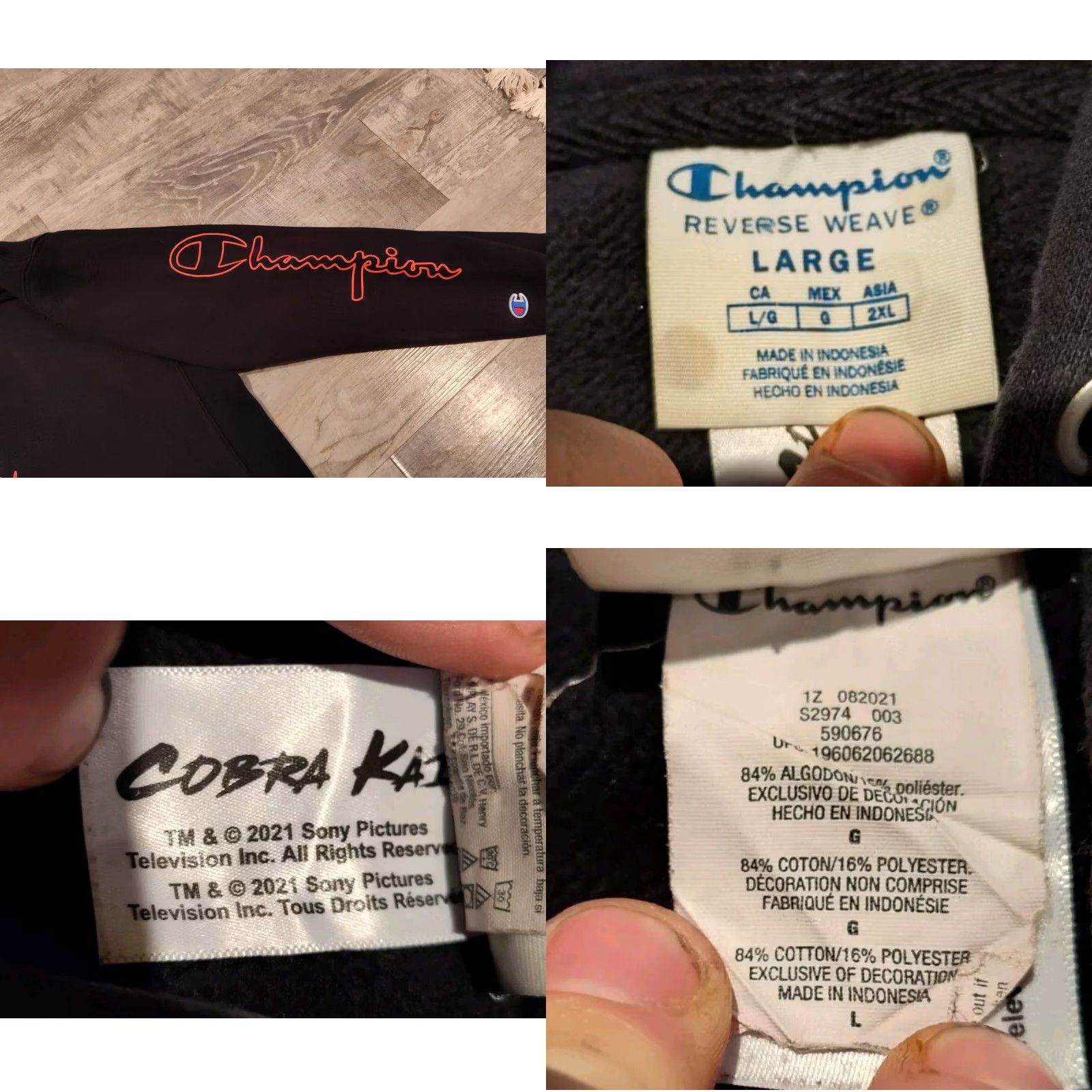 Champion VINTAGE Champion Reverse Weave Cobra Kai No Mercy Hoodie Black Adult Large Hooded Pullover Sweatshirt Men (Fall/Winter) Size US L / EU 52-54 / 3 - 8 Thumbnail