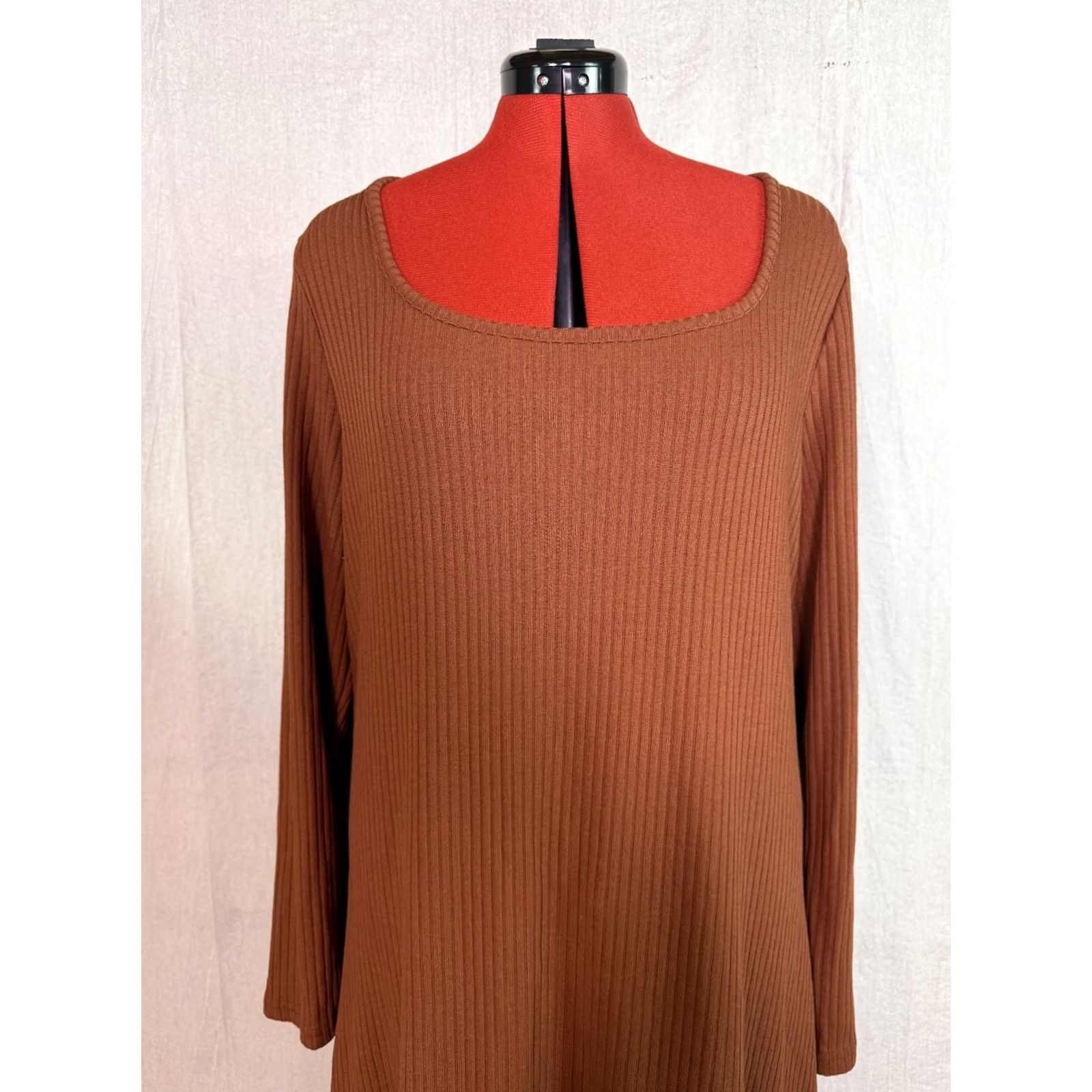 Old Navy OLD NAVY Women's Dress Long Sleeve Ribbed Knit Polyester Blend Orange XL EUC Size XL / US 12-14 / IT 48-50 - 2 Thumbnail