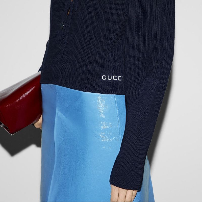 Gucci o1la5ras0526 Chunky Rib Cotton Polo Top in Dark Blue Size XL / US 12-14 / IT 48-50 - 6 Thumbnail
