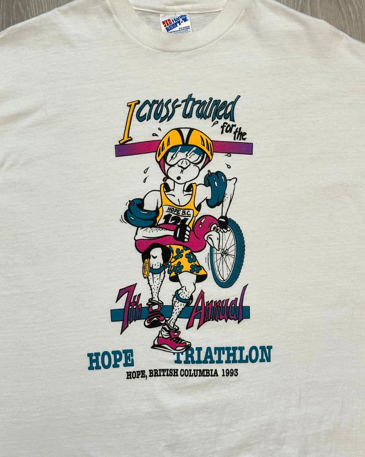 Hanes × Vintage Vintage 1993 Hope BC Triathlon Single Stitch T-Shirt - XL Size US XL / EU 56 / 4 - 3 Thumbnail