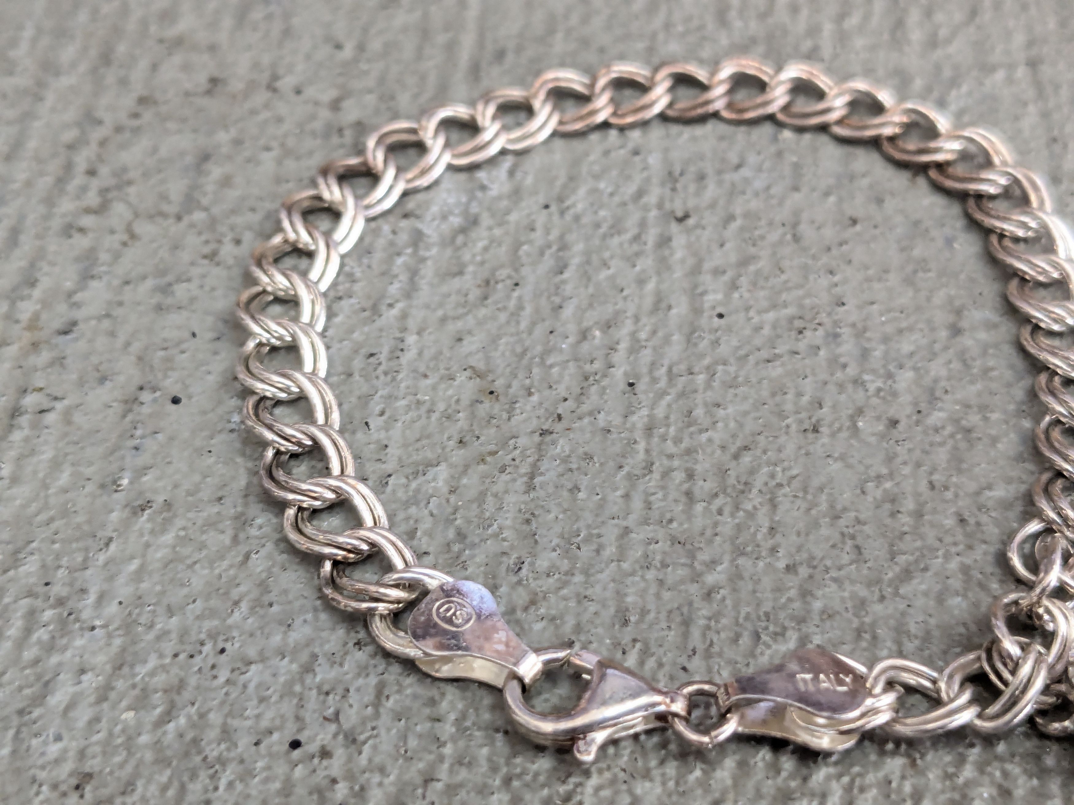 Jewelry Sterling Silver Bracelet Double Curb Heart Charm 7" Italy Size ONE SIZE - 5 Thumbnail