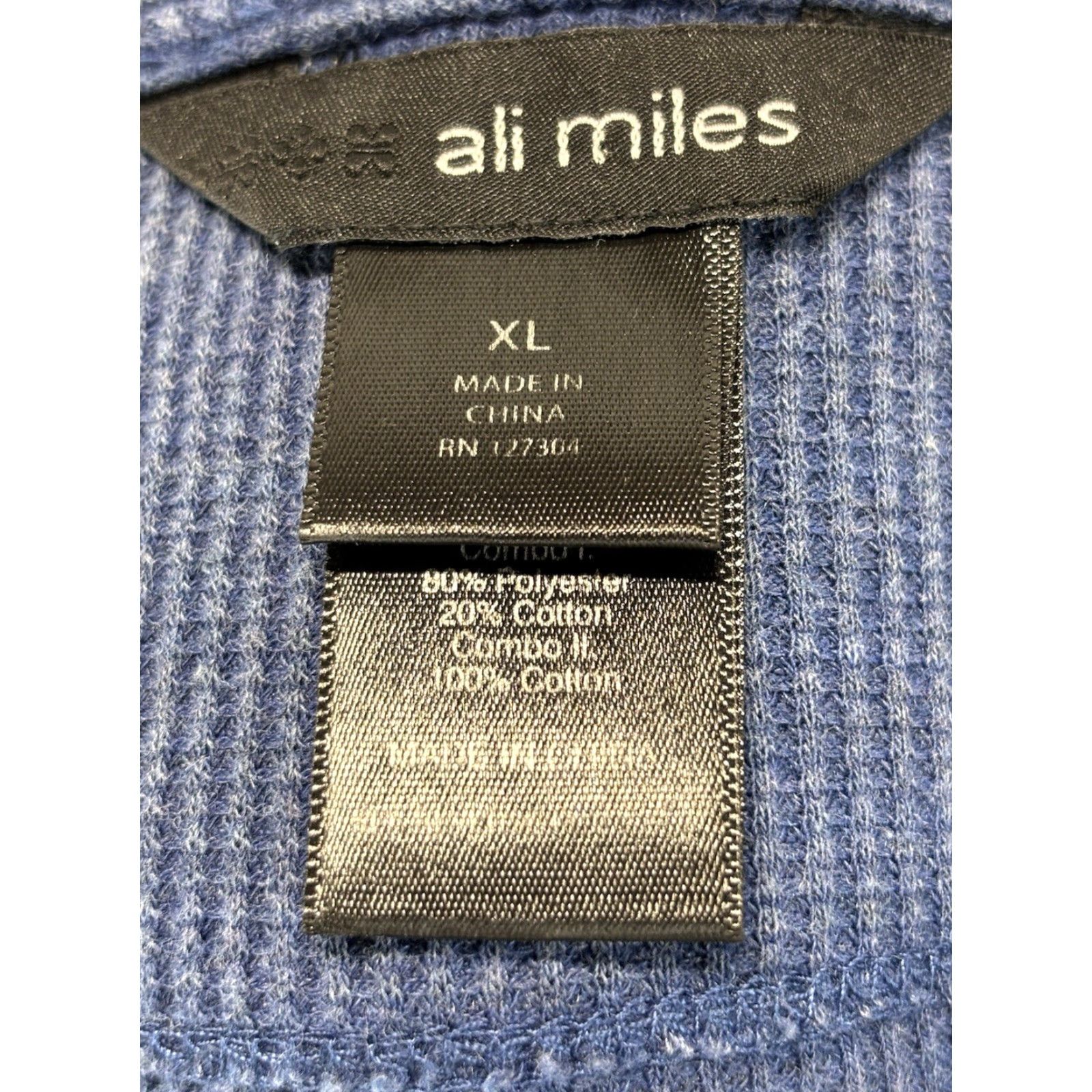 Vintage Ali Miles Waffle Knit Tunic Top Size XL Crochet Hem Detail Pullover Blue Size XL / US 12-14 / IT 48-50 - 7 Thumbnail