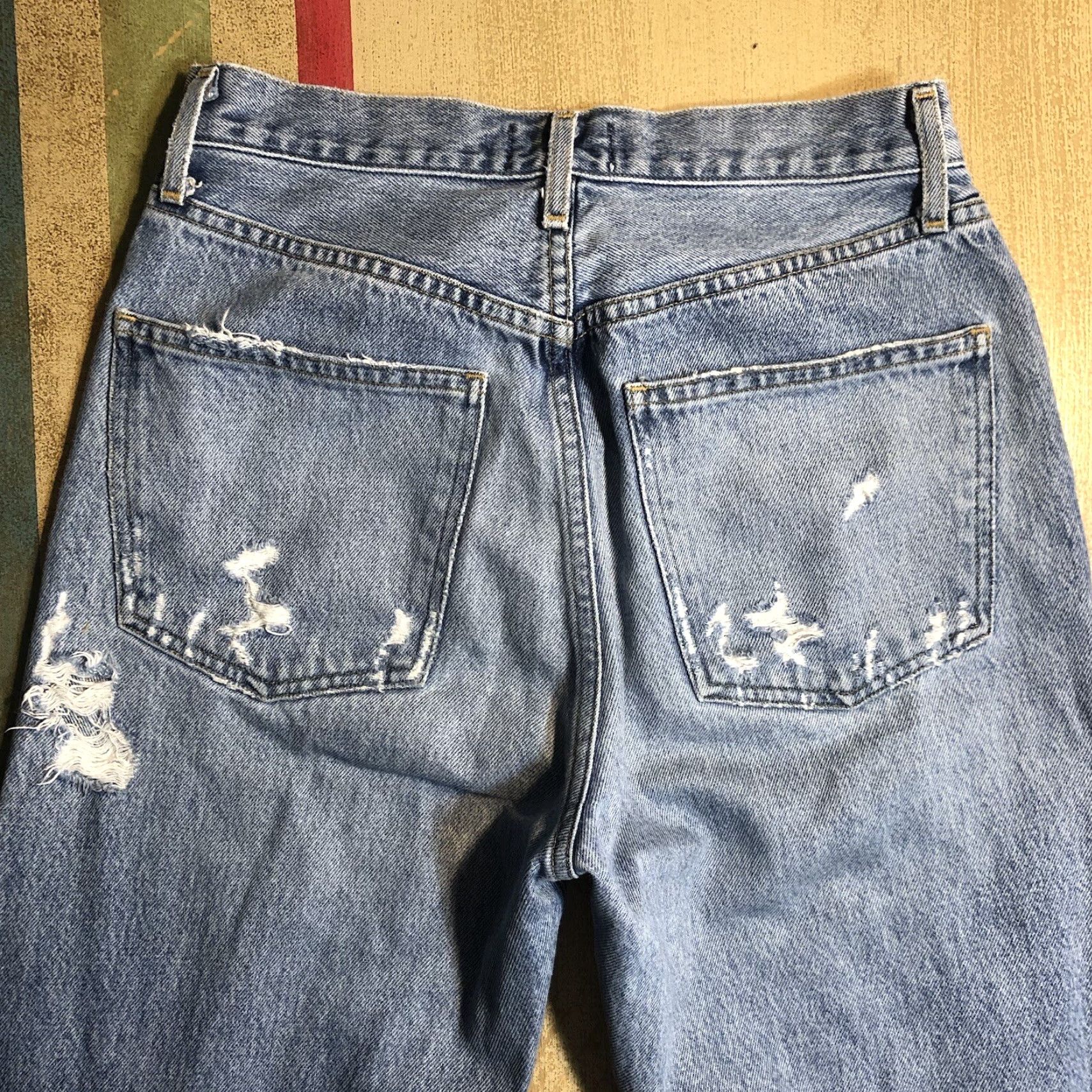 Agolde AGOLDE Jeans Womens 26x27 Distressed Straight Button Fly 90s Blue Denim Loose Relaxed Clean 5-Pocket Womens Jeans Size 26" / US 2 / IT 38 - 4 Thumbnail