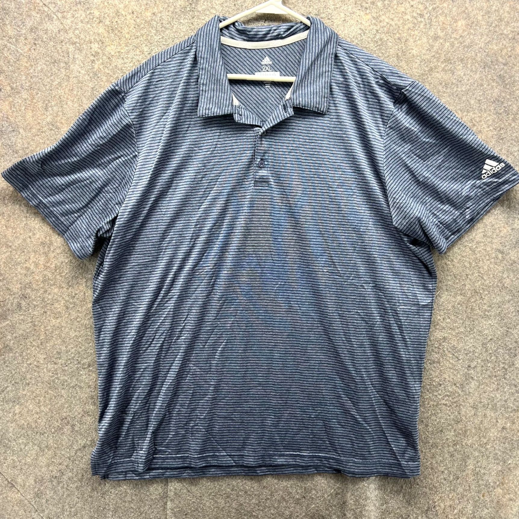 Adidas Adidas Polo Shirt Men 2XL Blue Stripes Golf Golfer Preppy Dress Performance Polo Shirt Golf Size 48R - 2 Thumbnail