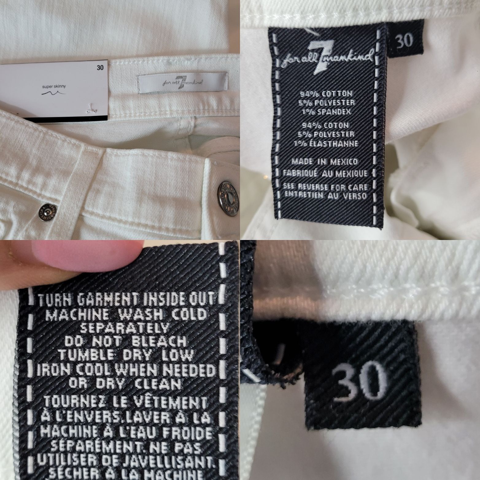 7 For All Mankind 7 For All Man Kind High-Rise White Skinny Jeans 30 Silver Si Size 30" / US 8 / IT 44 - 3 Thumbnail