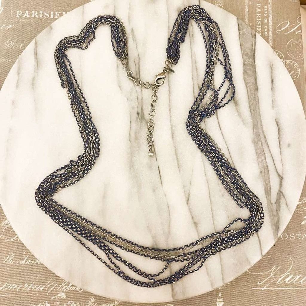 Chicos Chico's Necklace Blue Silver Chain Multilayer Statement Long Size ONE SIZE - 1 Thumbnail