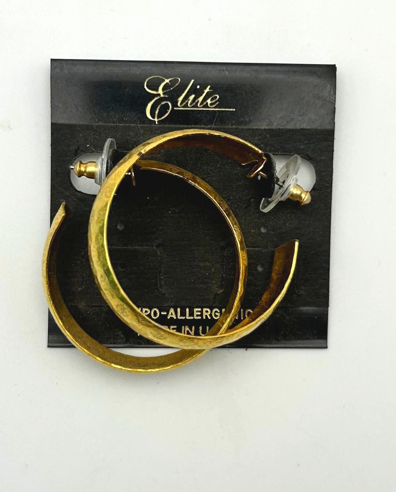 Elie Tahari Vintage Textured Gold Wide Hoop Earrings – Unisex Streetwear Size ONE SIZE - 2 Thumbnail