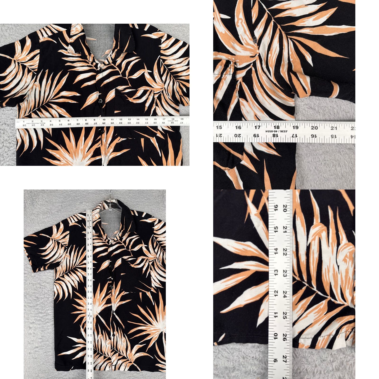 Vintage Hawaiian Shirt Men Large Black Beige White Floral Leaf Button Up Cotton Pocket Size US L / EU 52-54 / 3 - 8 Thumbnail