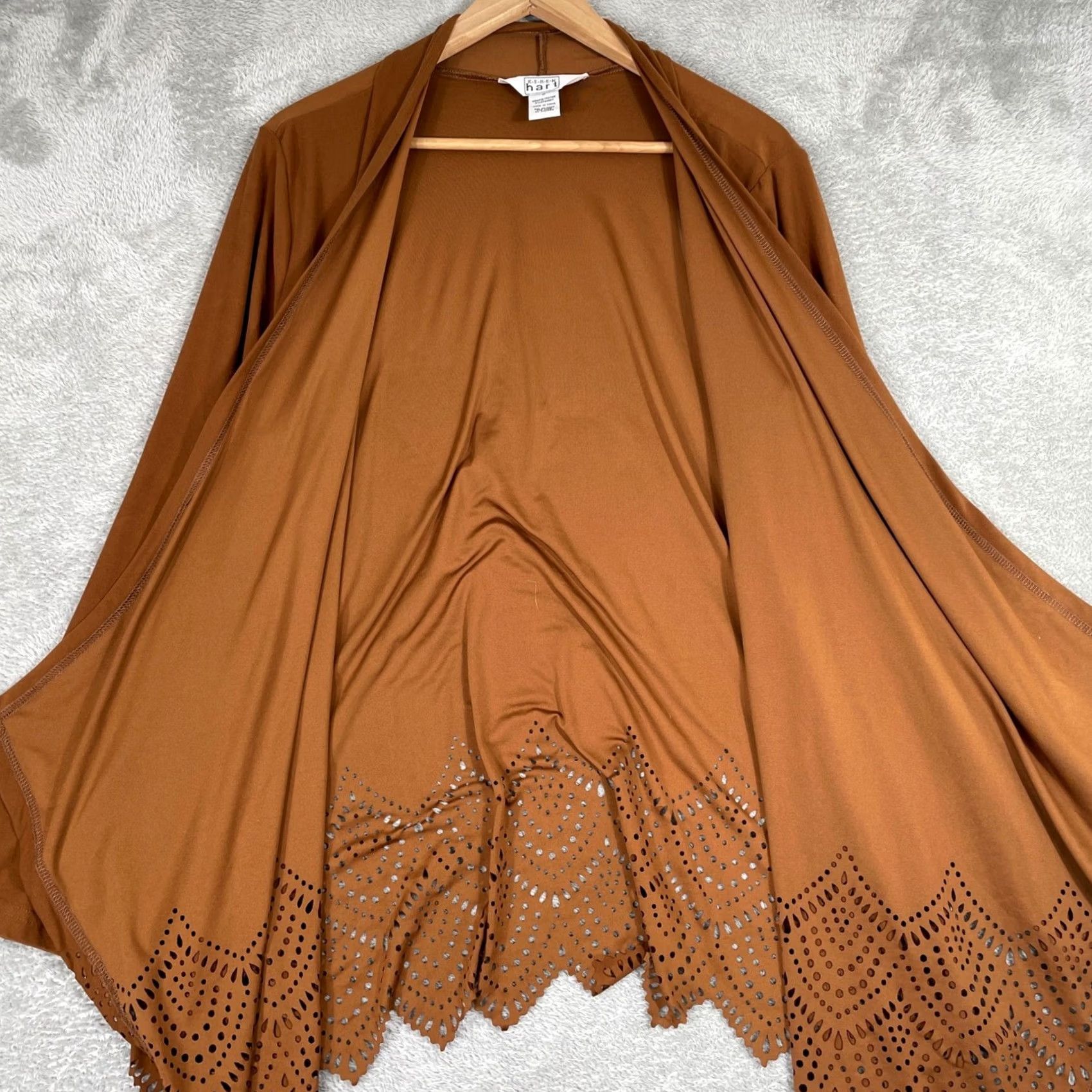 Vintage Keren Hart Cardigan Womens Medium Brown Laser Cut Scallop Hem Open Front Boho Size M / US 6-8 / IT 42-44 - 4 Thumbnail