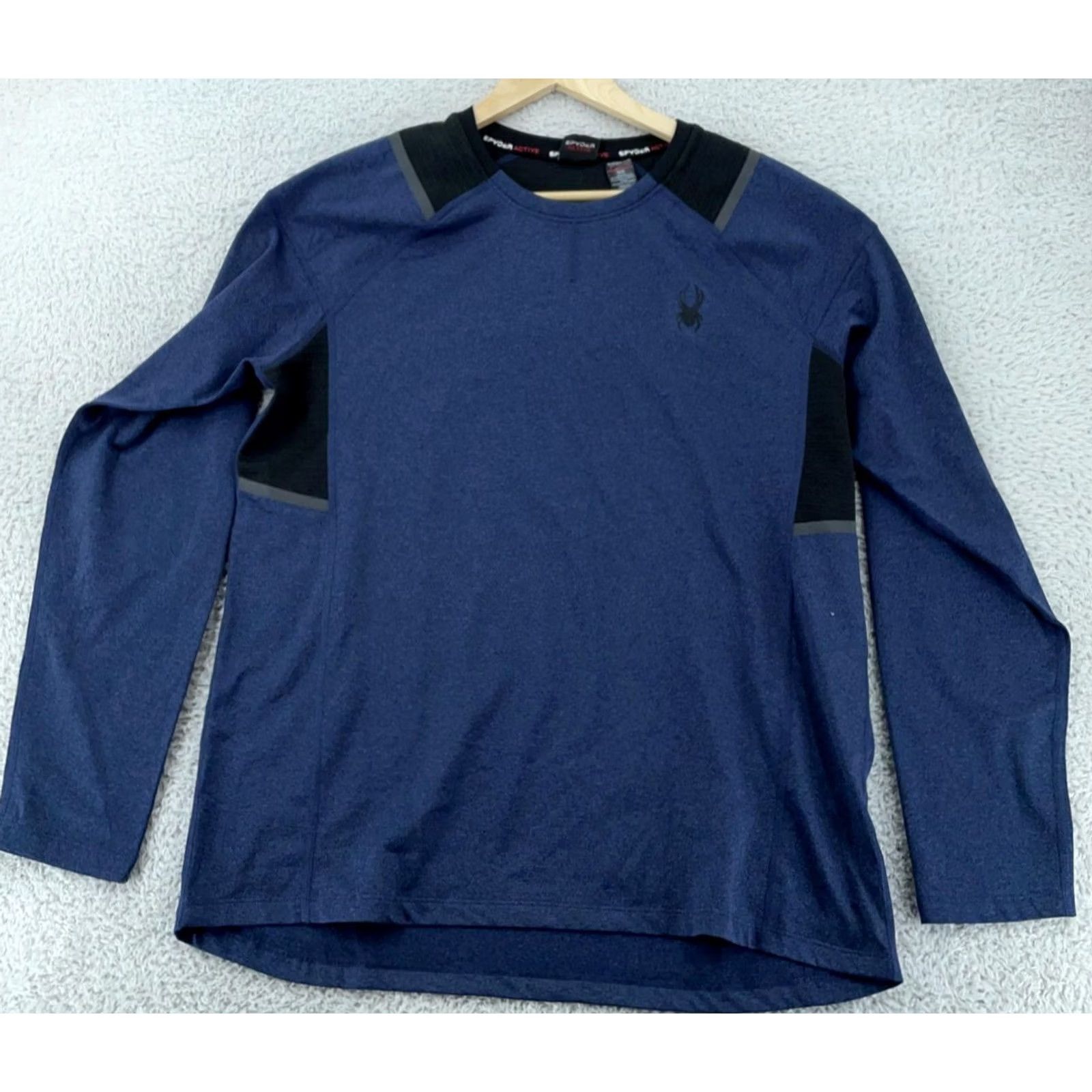 Spyder Spyder Active T Shirt Mens 4-Way Stretch Raglan Long Sleeve Dust Navy Heather XL M Size US M / EU 48-50 / 2 - 2 Thumbnail