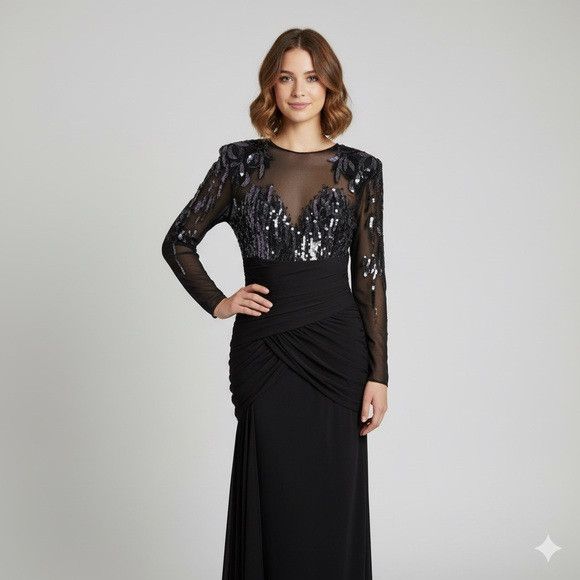 Casadei Vintage 80s Casadei Sequin Sheer Formal Midi Dress 🇺🇸 Size XS / US 0-2 / IT 36-38 - 1 Thumbnail