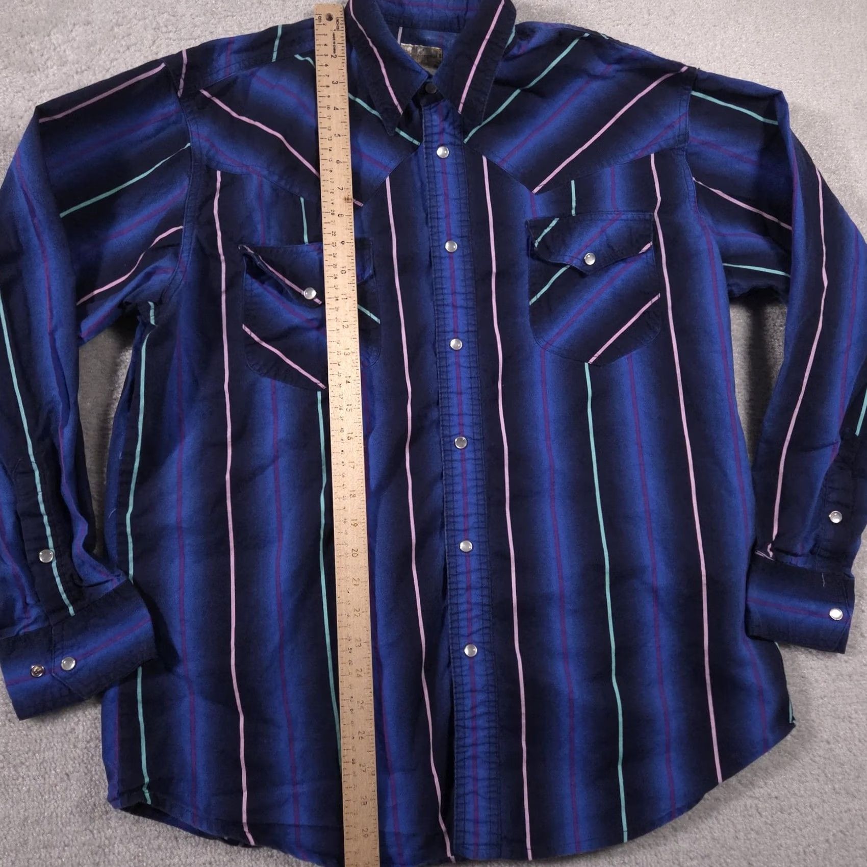 Express Express Rider Shirt Mens Large Blue Western Pearl Snap Striped Long Sleeve Size US L / EU 52-54 / 3 - 7 Thumbnail