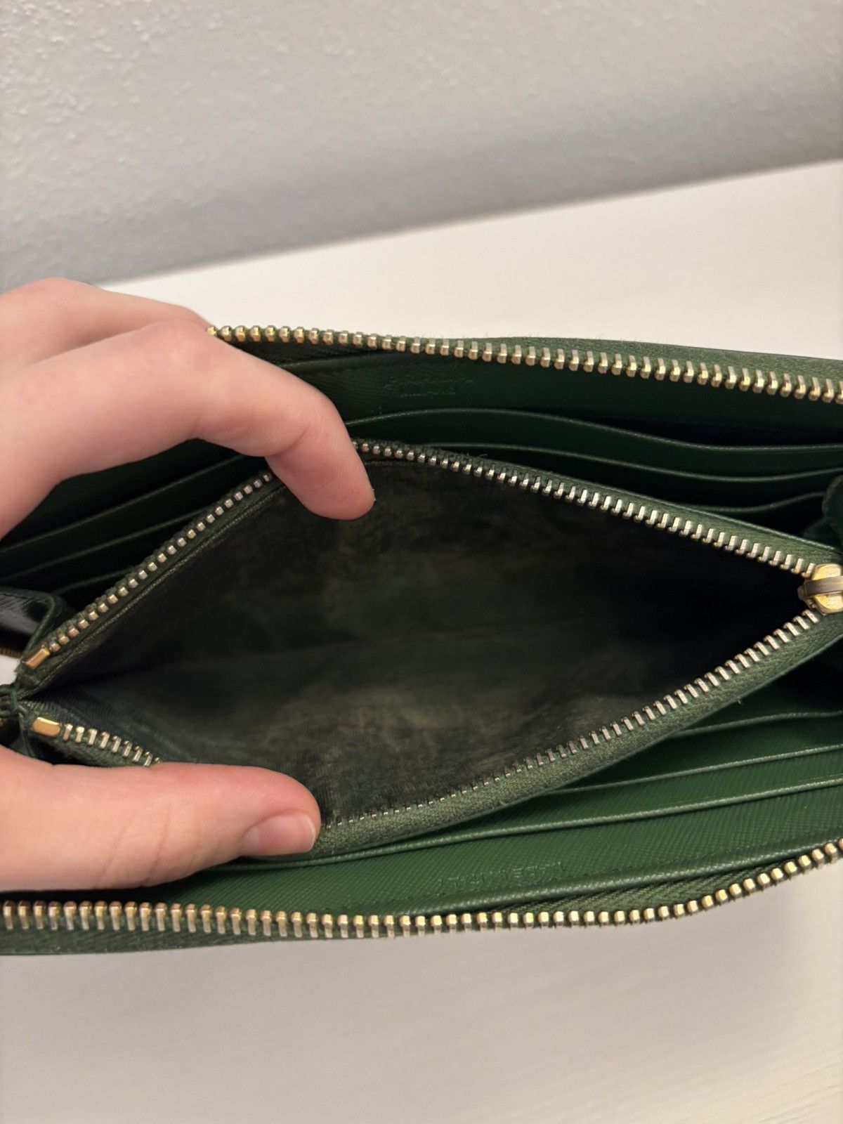 Prada Prada Dark Green Saffiano Leather Logo Zip Around Wallet Size ONE SIZE - 6 Thumbnail