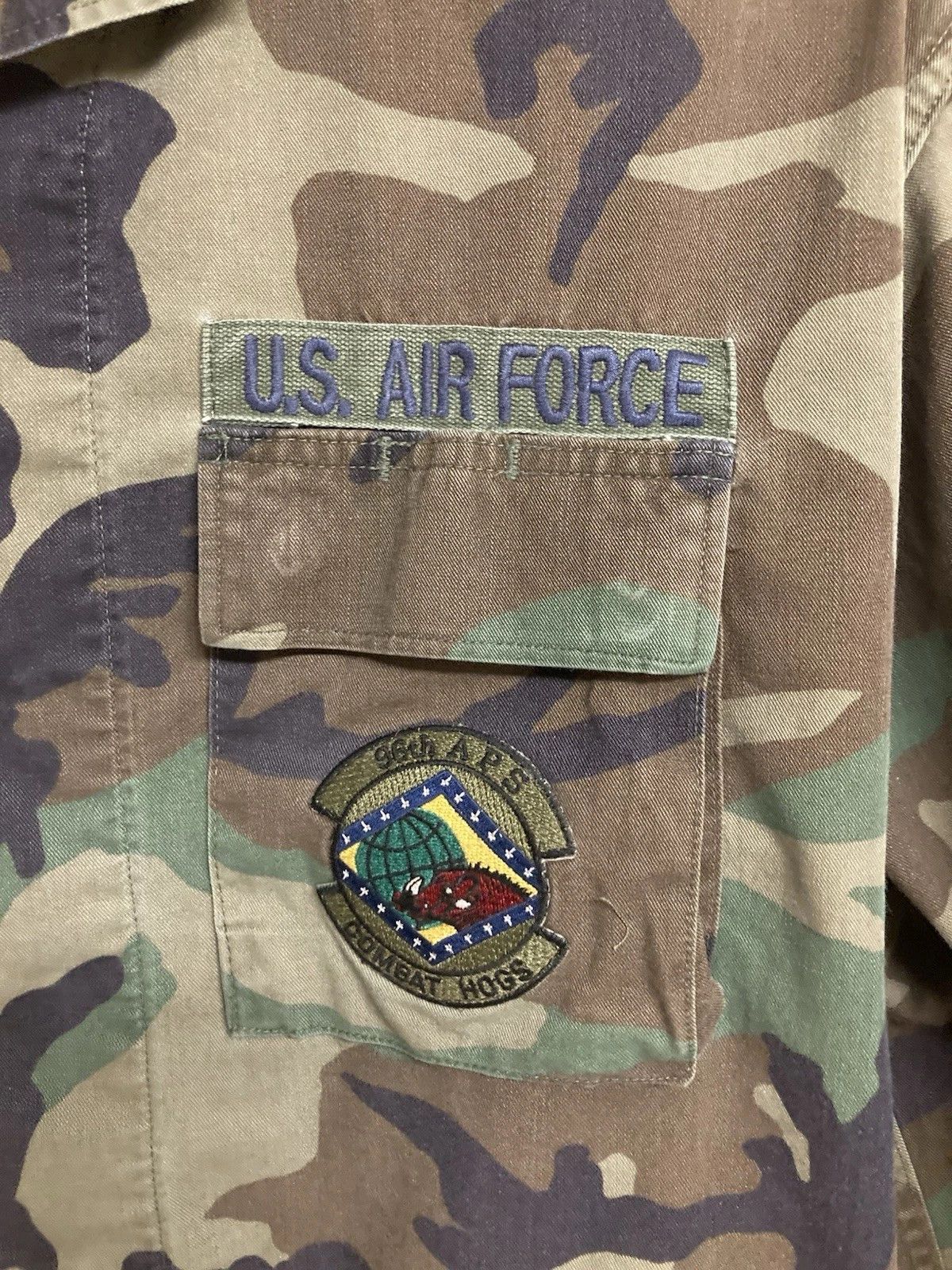 Other VTG 90s Woodland Camo BDU Coat USAF 96th APS AMC Sz Lrg Size US L / EU 52-54 / 3 - 4 Thumbnail
