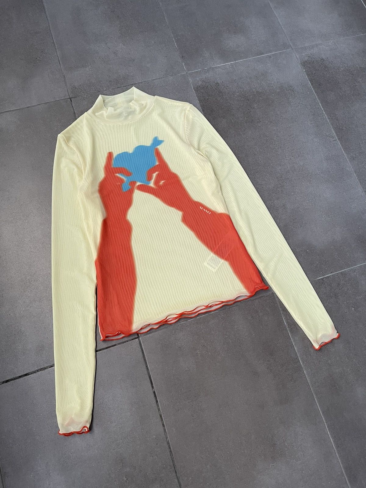 Sunnei !DS! SS23 Sunnei Heart And Hands Mesh Yellow Turtleneck Size US S / EU 44-46 / 1 - 4 Thumbnail