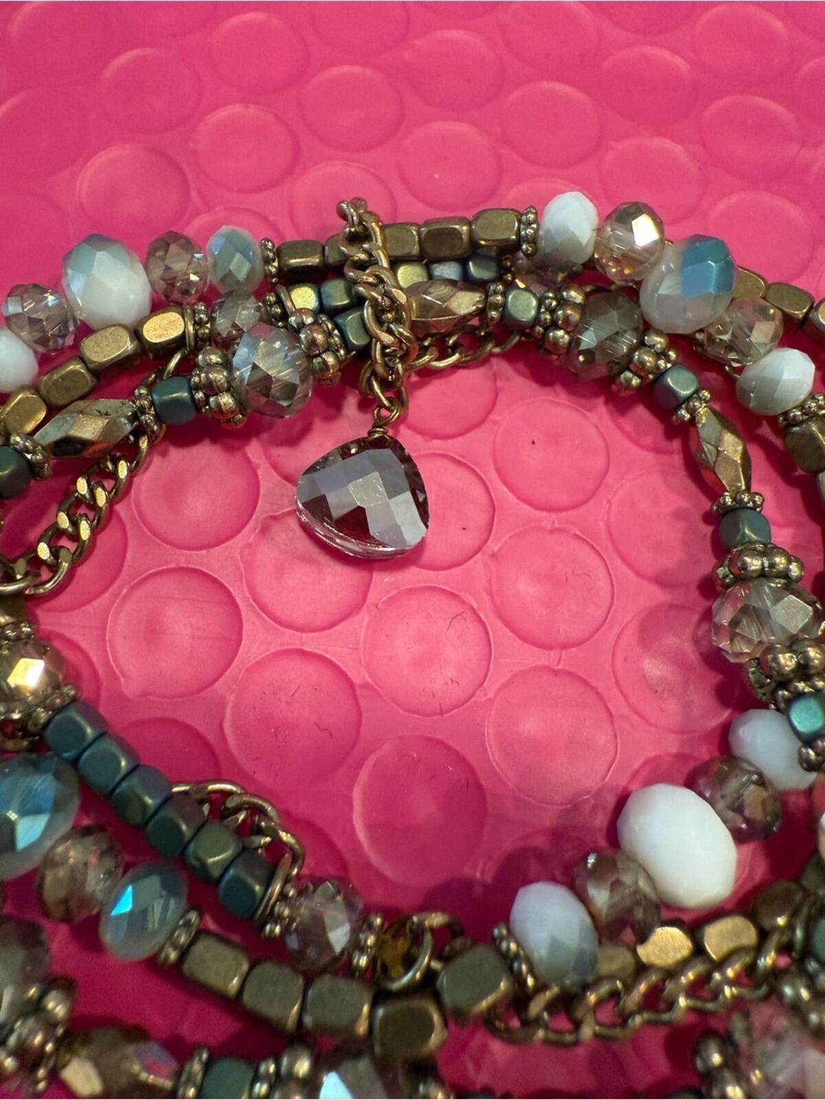 Other Bead & chain multi strand bracelet with rhinestone charm Size ONE SIZE - 3 Thumbnail