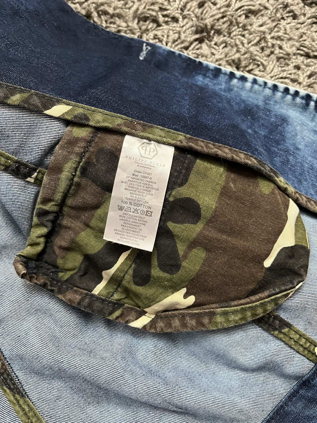 Philipp Plein Philipp Plein Distressed Denim Blazer with Camo Details Size 44S - 12 Thumbnail
