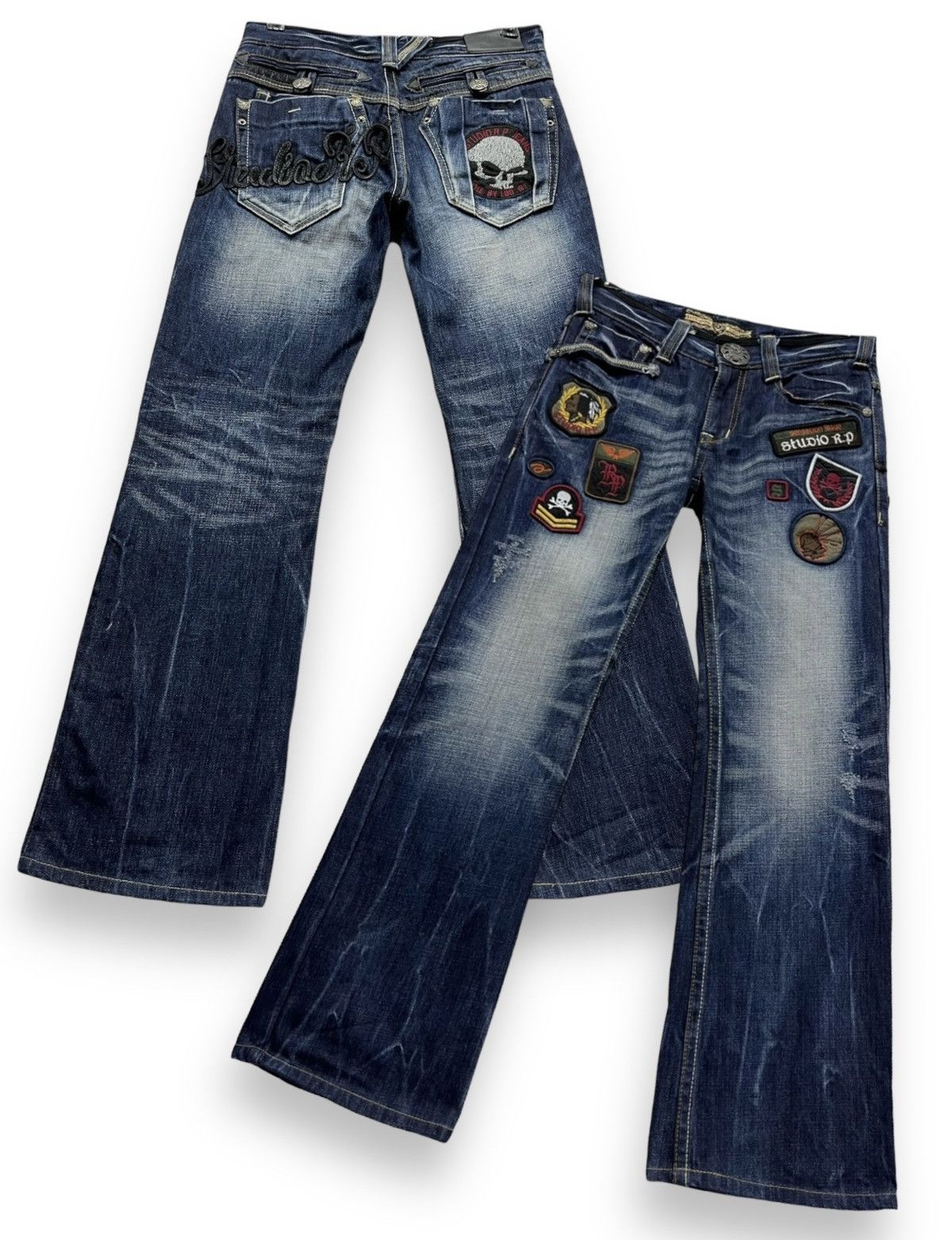 Seditionaries × Studio D'Artisan FYE🔥STUDIO RP Punk Skull Patches Whiskered Blue Flare Denim Size US 28 / EU 44 - 20 Thumbnail