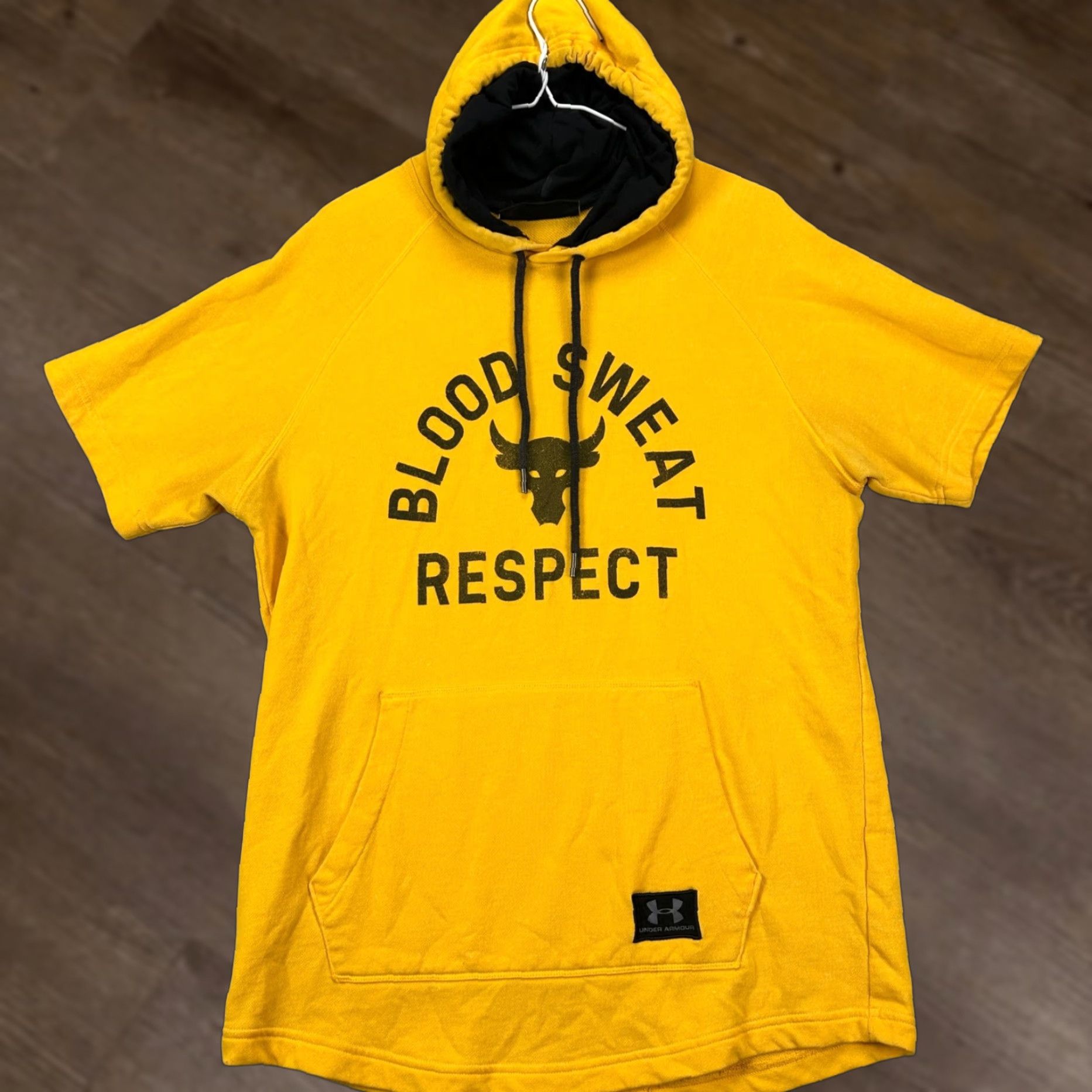 Under Armour Under Armour Project Rock Short Sleeve Hoodie Mens Yellow Blood Sweat Respect Graphic Print Kangaroo Pocket Hooded Athletic M Size US M / EU 48-50 / 2 - 1 Thumbnail