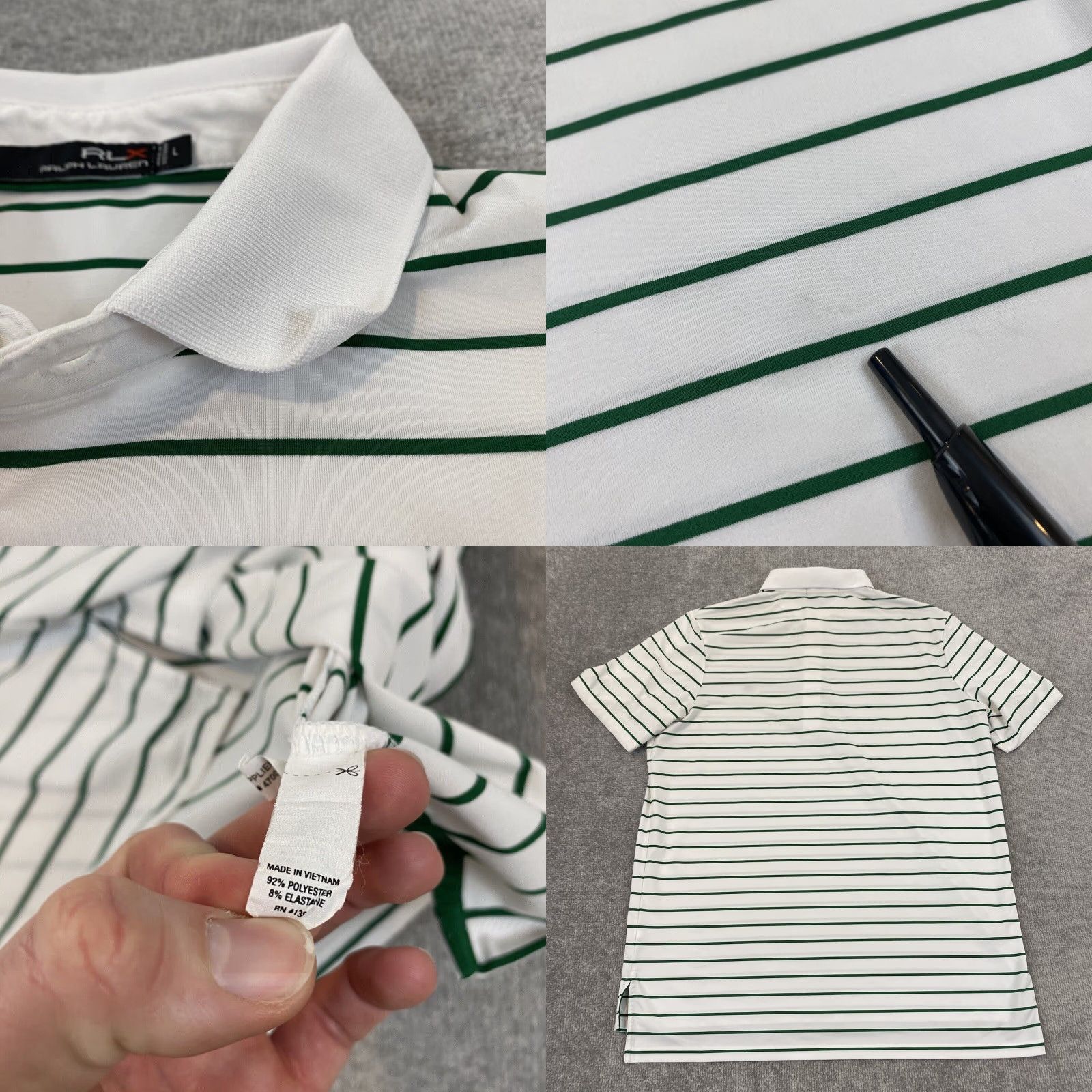 RLX Ralph Lauren RLX Ralph Lauren Performance Polo Shirt Mens Large White Green Golf Striped Size US L / EU 52-54 / 3 - 8 Thumbnail