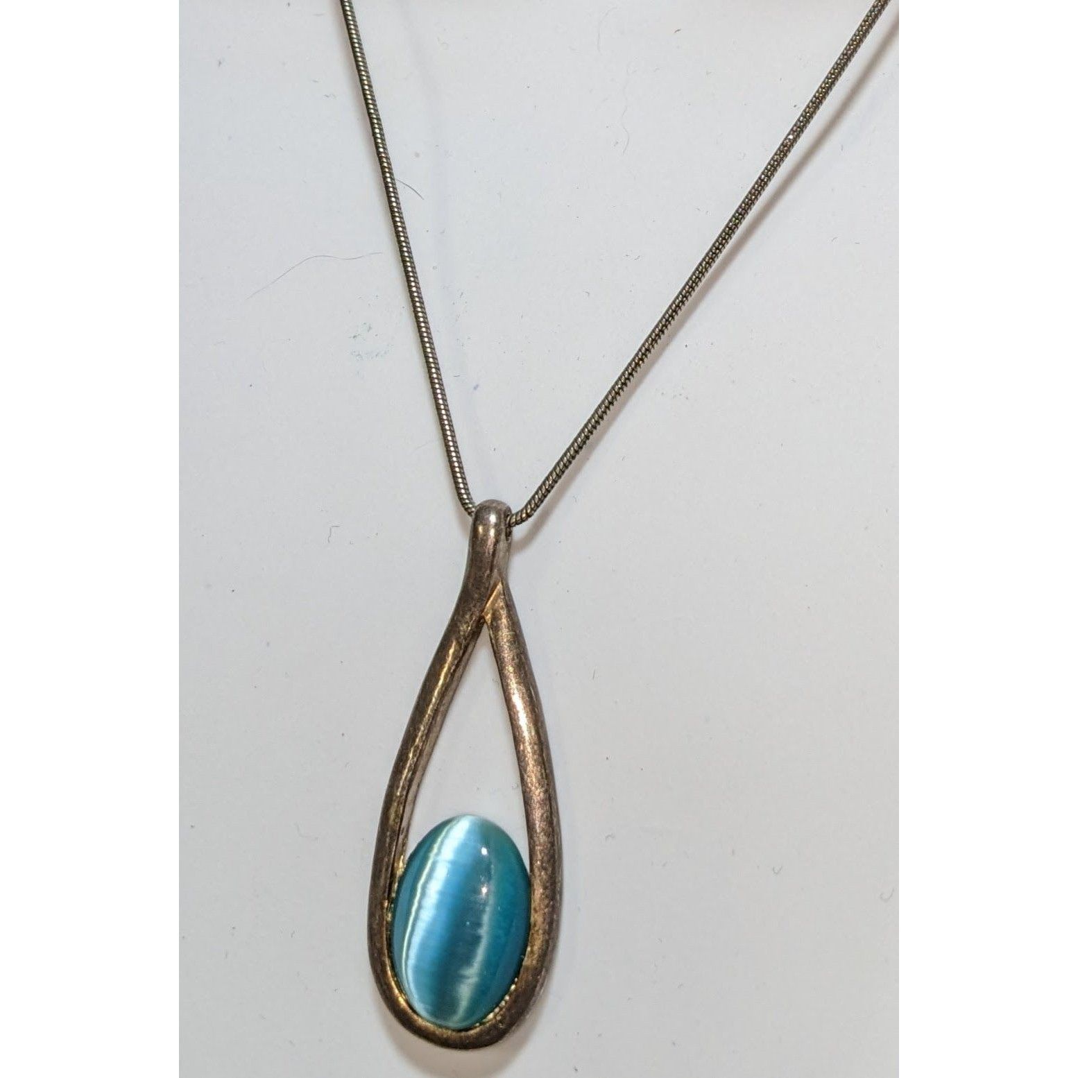 Other Whimsical Teardrop Pendant Necklace With Blue Cat Eye Stone Size ONE SIZE - 5 Thumbnail