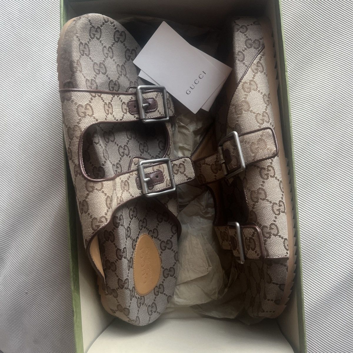 Gucci Sz 14 100 % AUTHENTIC Gucci Slide Sandal Strap Beige Monogra Size US 14 / EU 47 - 5 Thumbnail