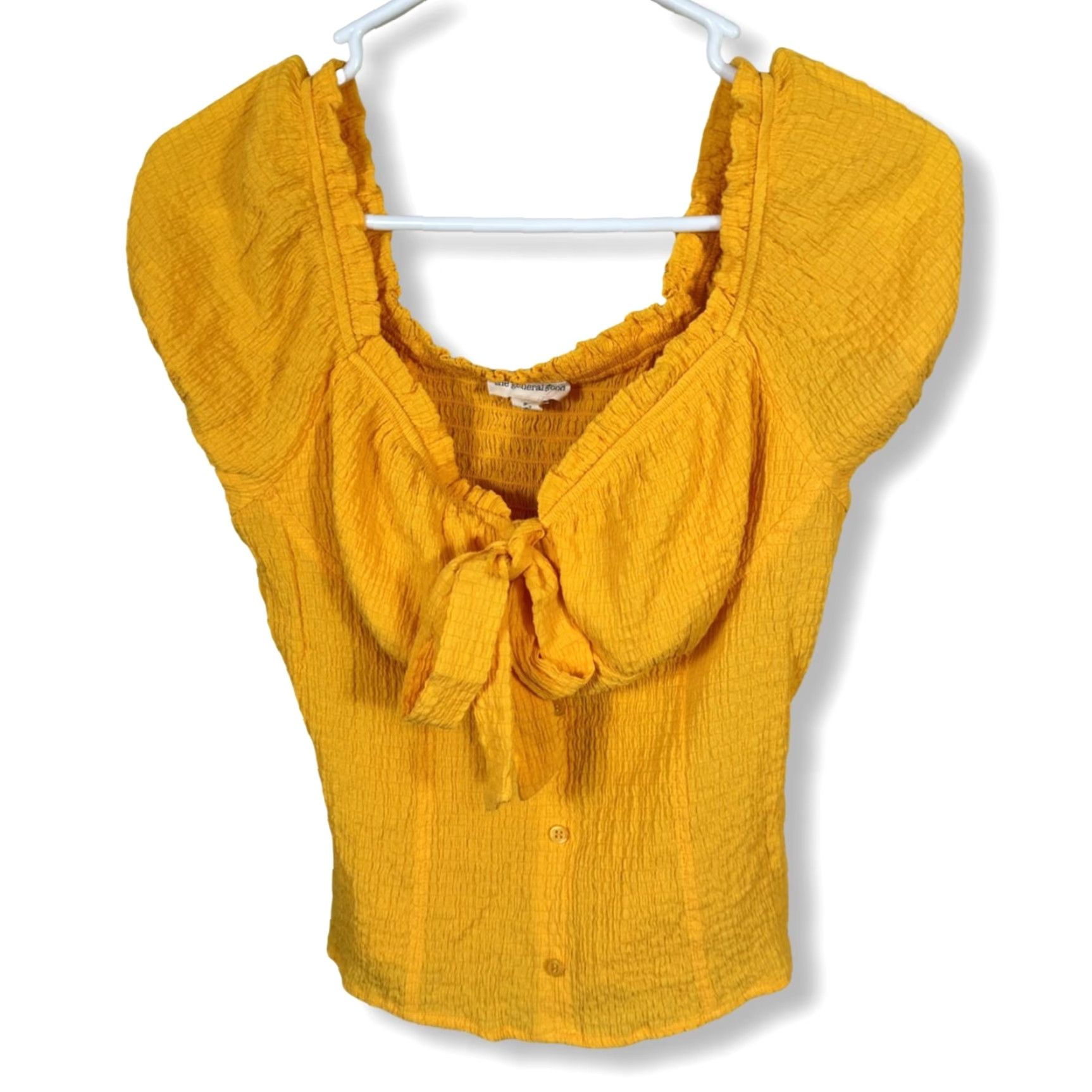 Vintage The General Good Blouse Shirt Womens S Yellow Bow-Tied Crop Top Blouse V-Neck Short Sleeve Casual Party/Cocktail Bohemian Vintage No Size S / US 4 / IT 40 - 2 Thumbnail