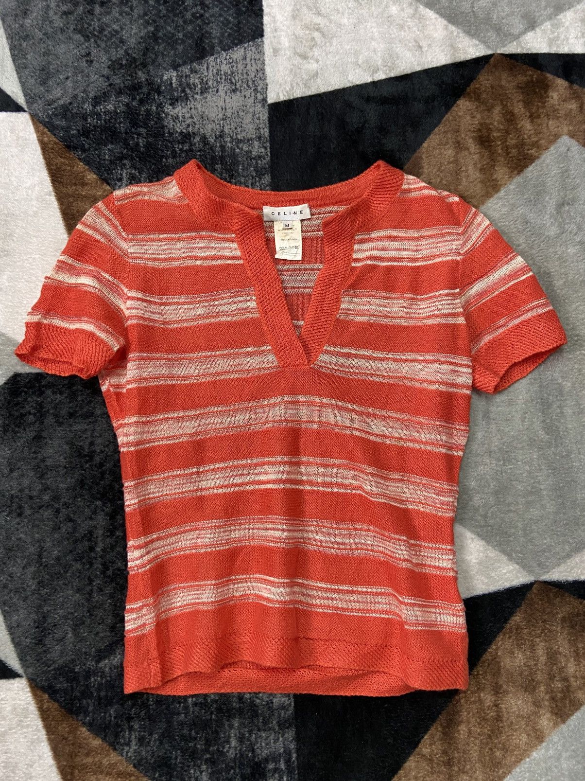 Celine Rare Vintage Celine Orange V Neck Stripe Knitwear Size M / US 6-8 / IT 42-44 - 4 Thumbnail